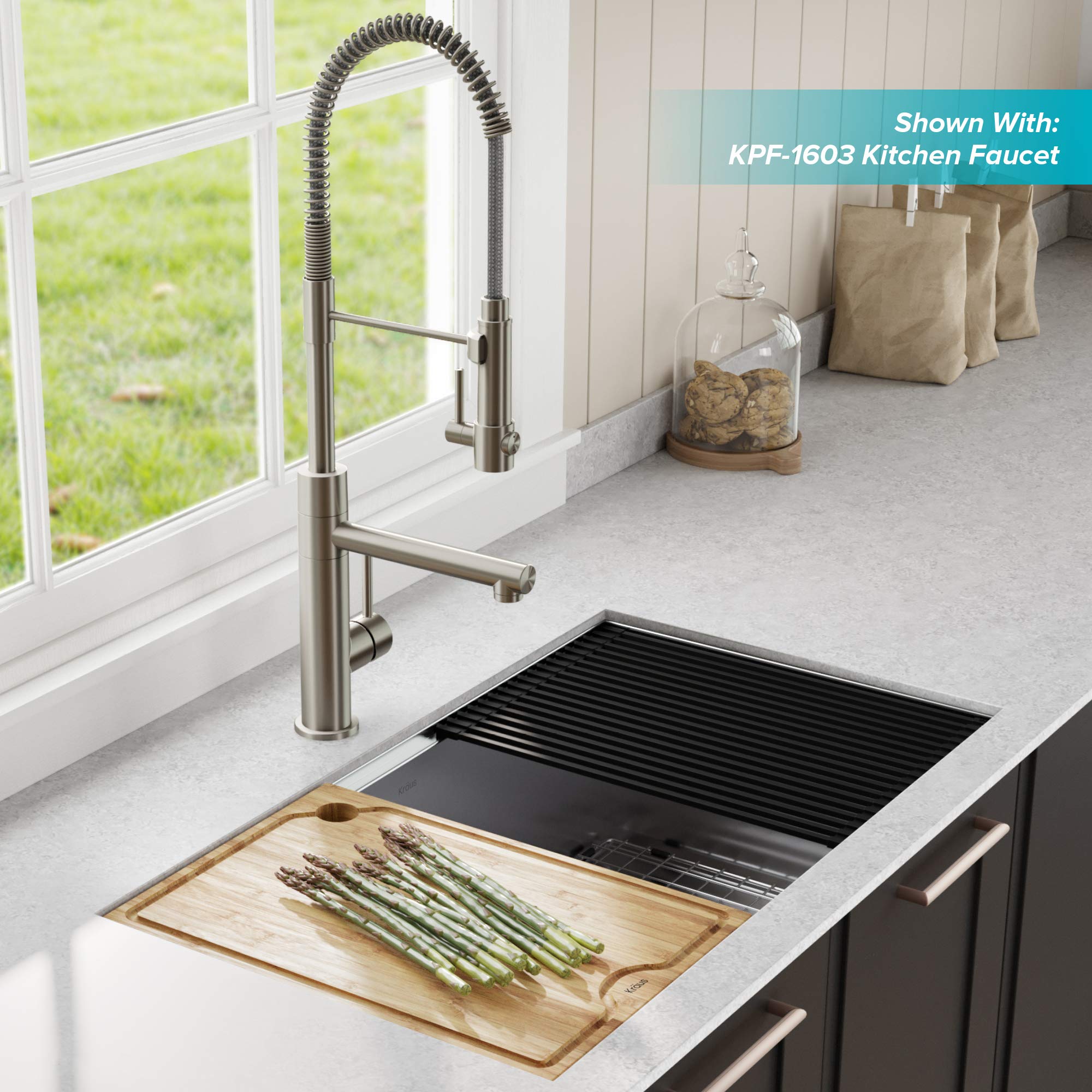 KRAUS Kore™ 33-inch Undermount Double Bowl Stainless Steel Kitchen Sink with Accessories - 16 Gauge, WasteGuard™ Garbage Disposal, KWU112-33-100-75MB - Perfect for Modern Kitchens, Meal Prep & Dishwashing