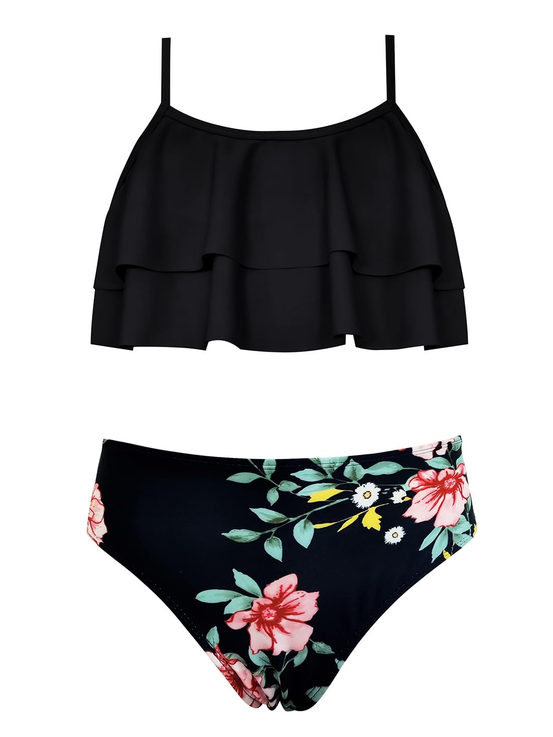 SHEKINI Girls Floral Print Ruffled Two-Piece Swimsuit | Cute Bikini Set for Beach, Pool & Summer Vacation | Toddler & Kids Swimwear