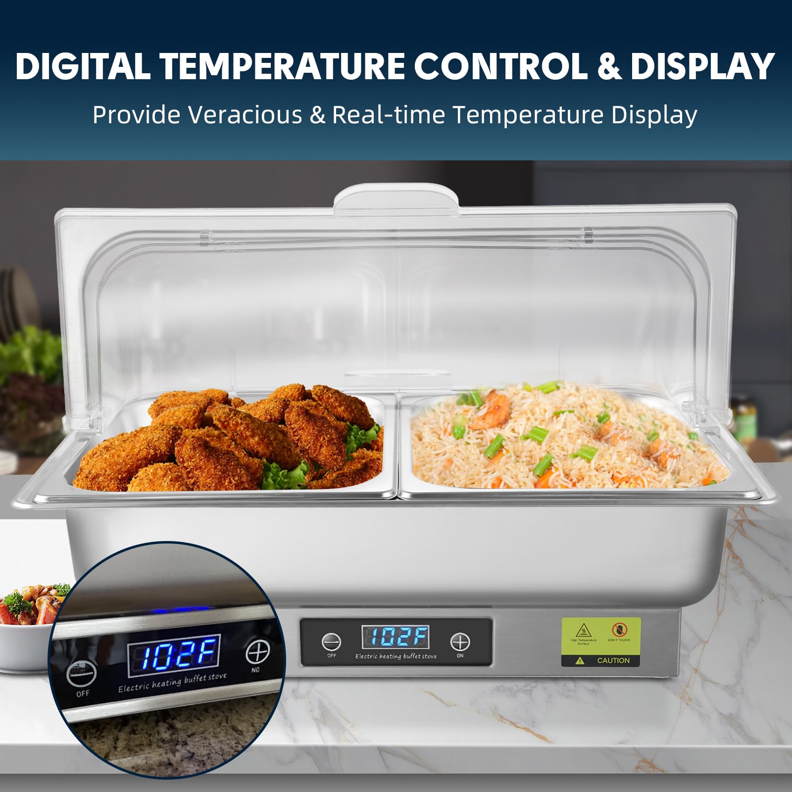 Electric Chafing Dish Buffet Set - 2 x 4.5QT Half Size with Temperature Control Display, 700W Roll Top Food Warmer for Catering, Parties & Buffet Serving - Perfect for Restaurants, Weddings & Events
