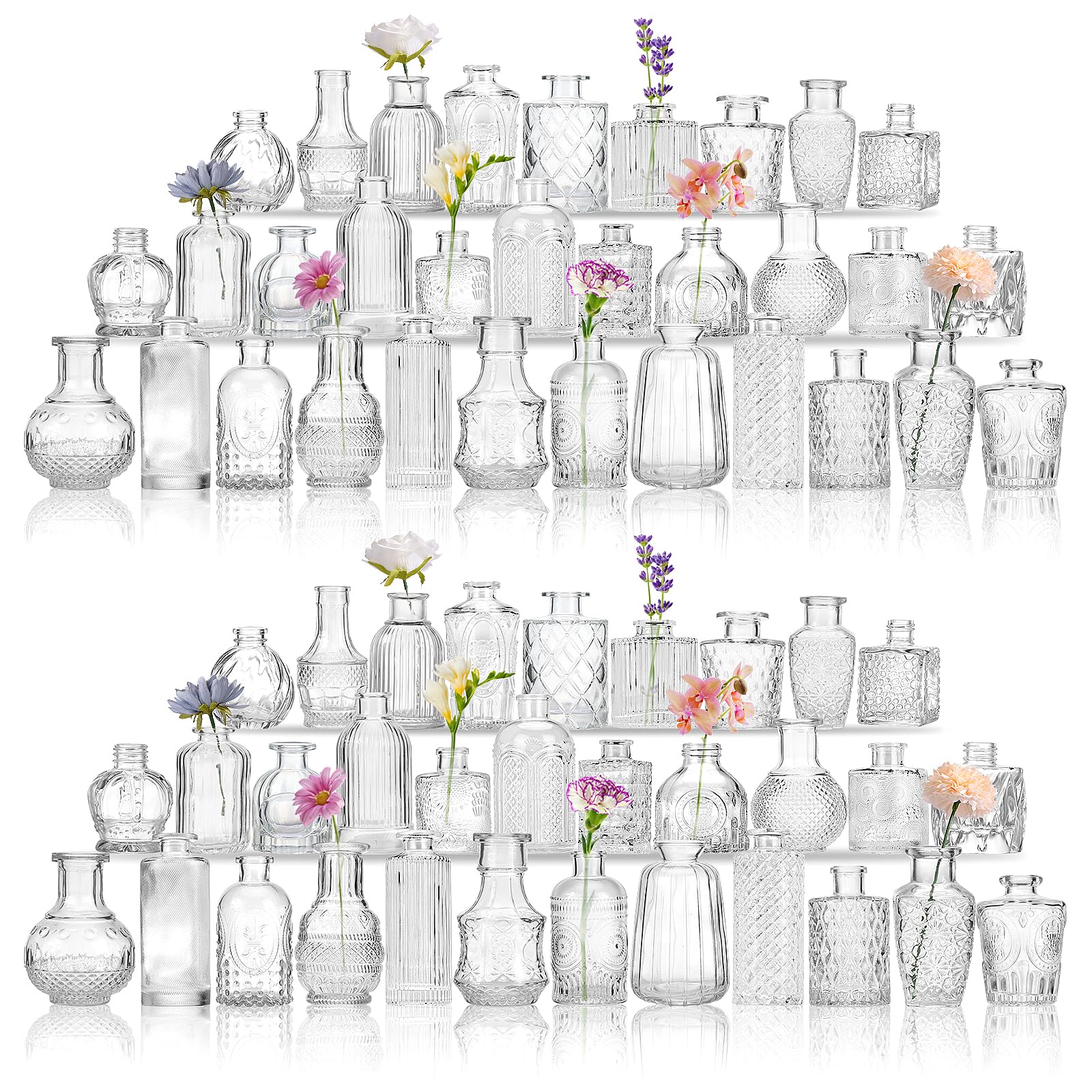 CEWOR Bulk Glass Bud Vases - Set of 64 Small Centerpiece Vases for Wedding, Home & Table Decor | Rustic Floral Arrangements, Party & Event Decorations
