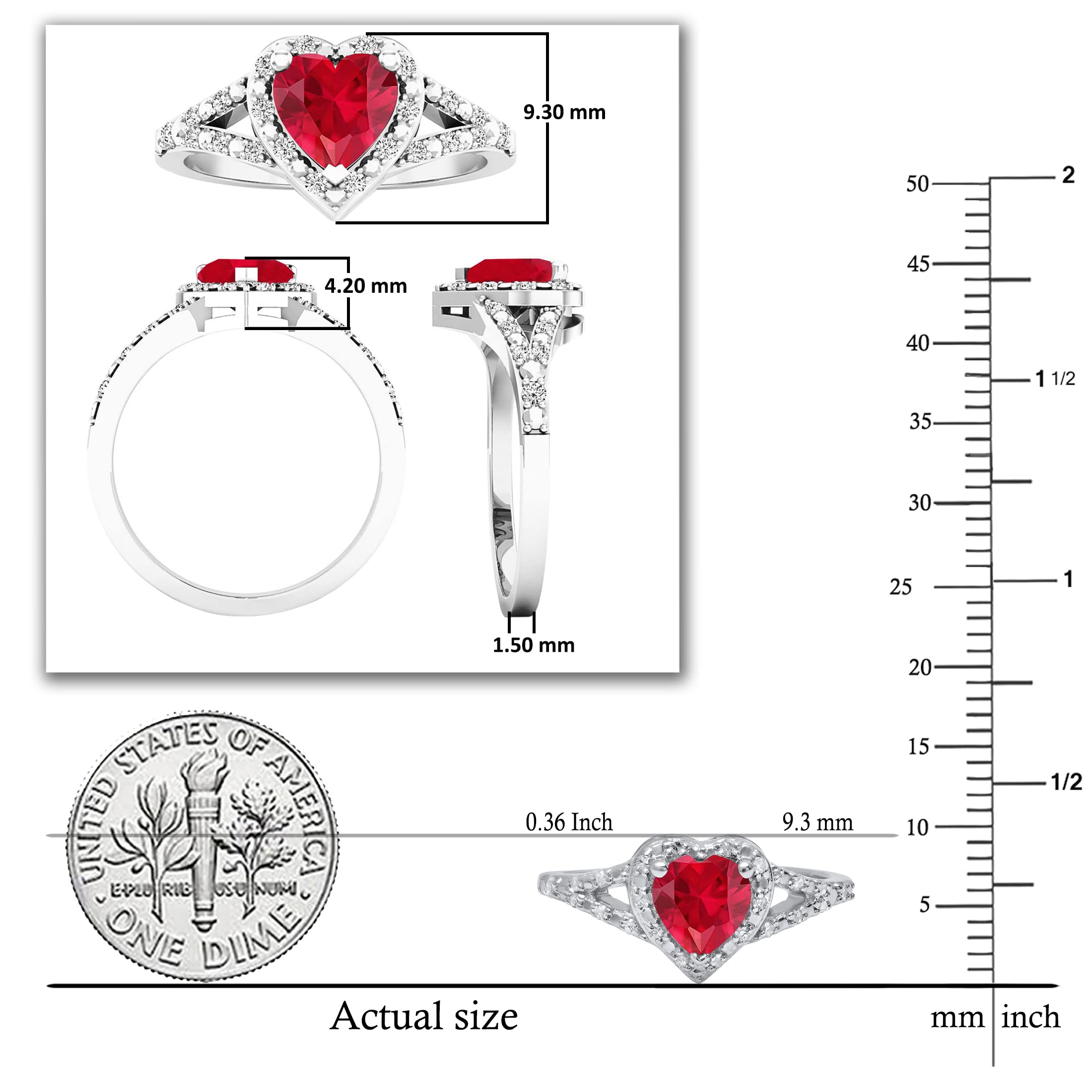 Dazzlingrock Collection 6mm Heart Lab-Created Gemstone & White Diamond Engagement Ring in 925 Sterling Silver - Perfect for Proposals, Anniversaries & Romantic Gifts