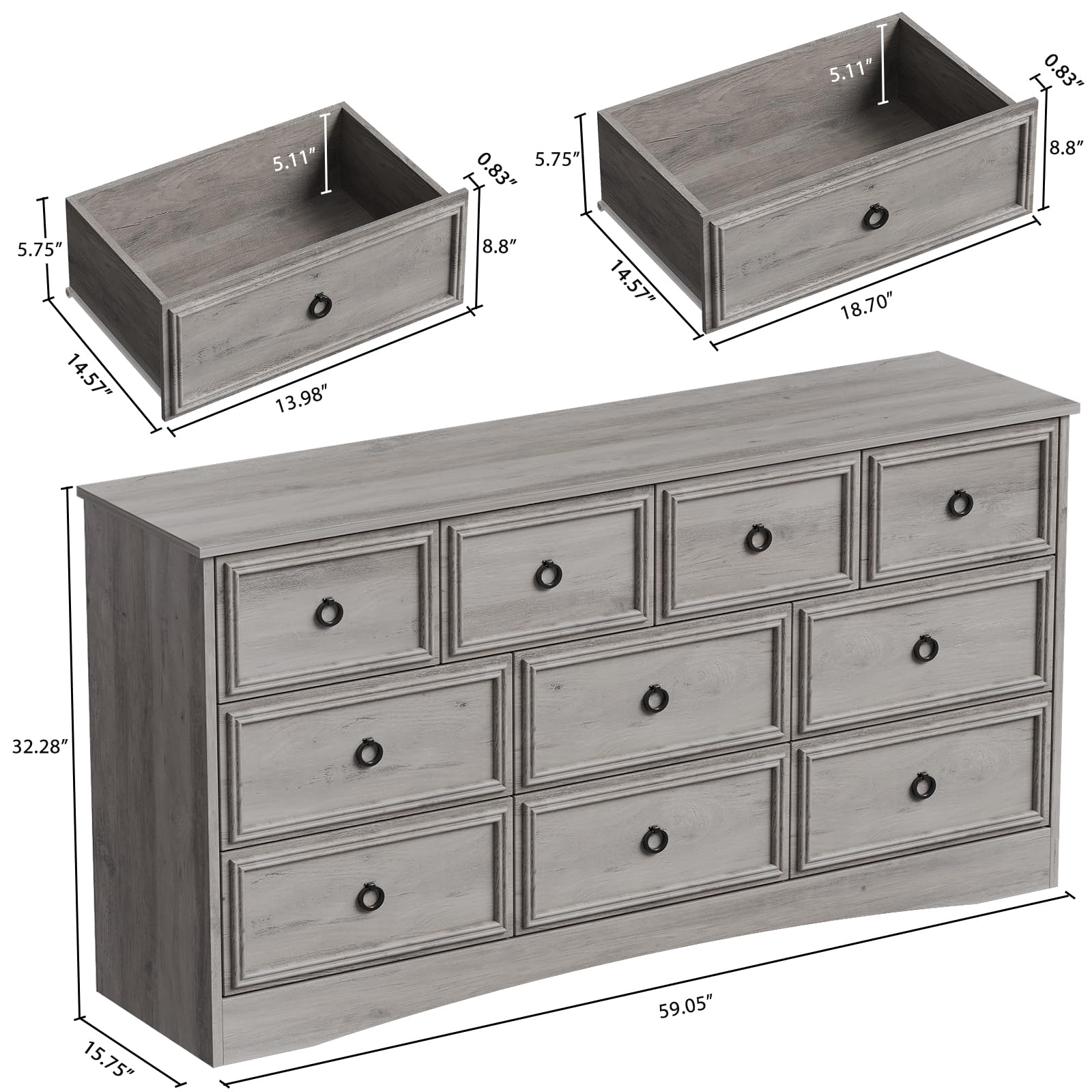 Modern 10-Drawer Dresser for Bedroom - 59.05