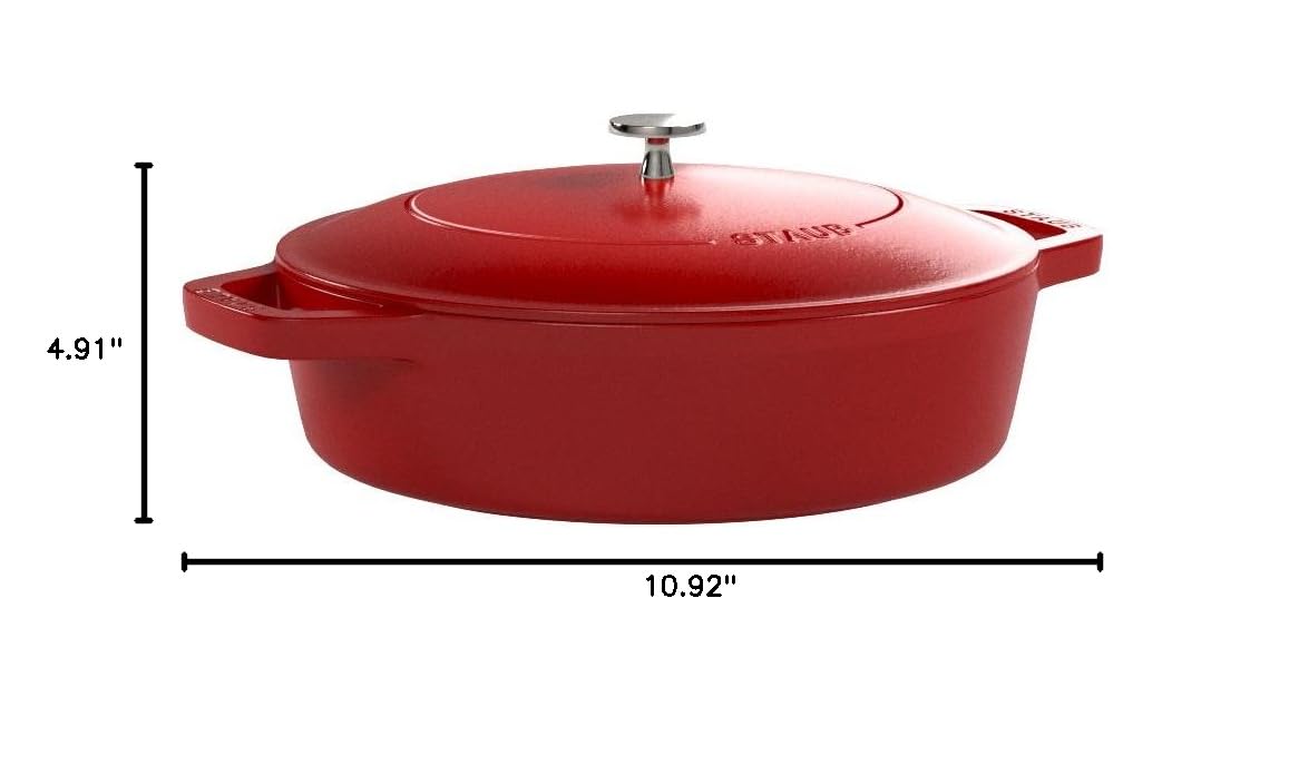 STAUB 3.7L Cherry Red Cast Iron Sauté Pan with Chistera Lid - 28cm Round French Oven for Braising, Roasting & Searing - Perfect for Stovetop to Oven Cooking & Professional Chefs