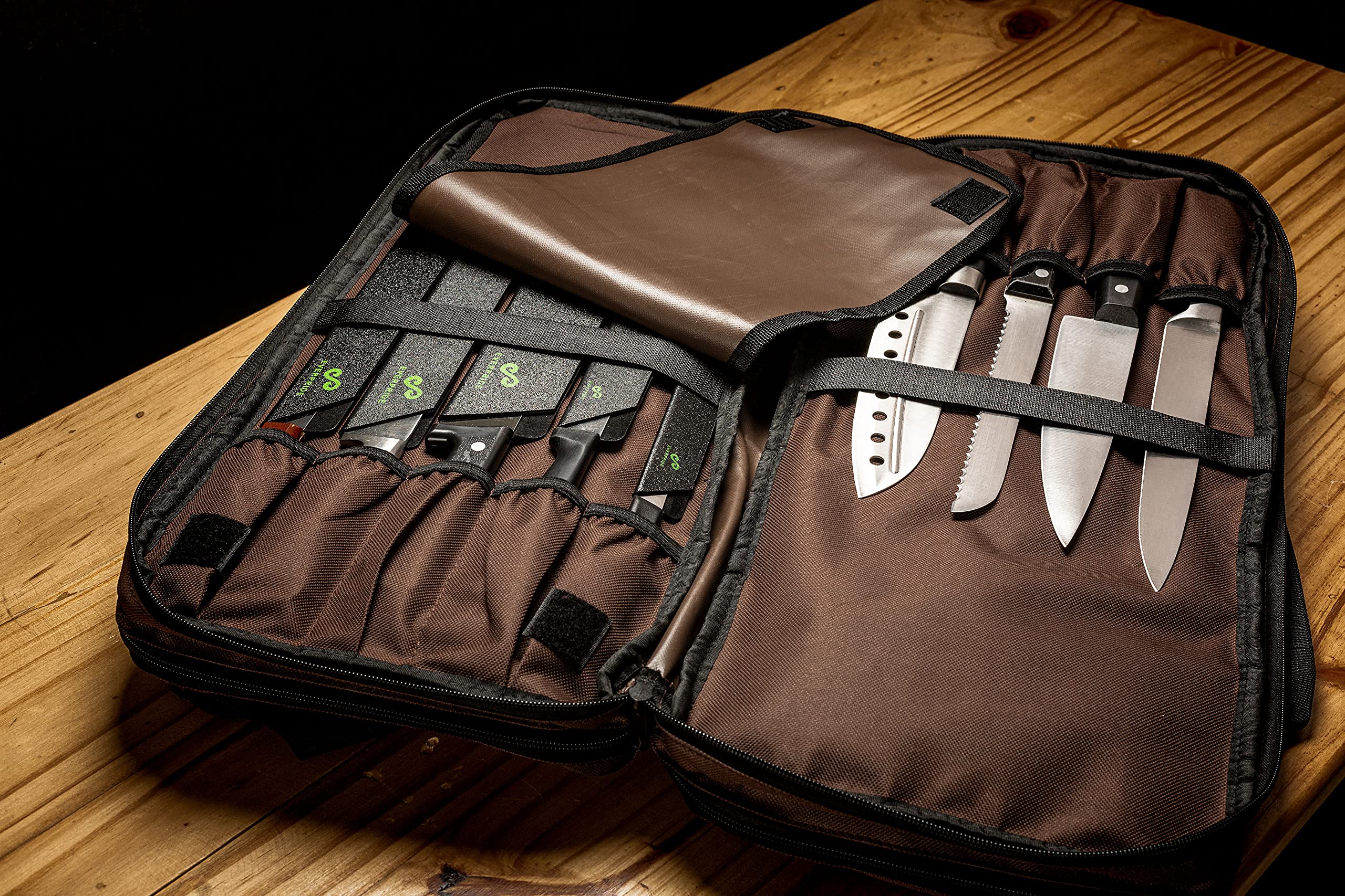 EVERPRIDE Professional 10-Piece Knife Bag Set with Edge Guards - Heavy Duty Chef Knife Roll Holds 20 Knives & Kitchen Tools - Felt-Lined BPA-Free Knife Sheaths (Knives Not Included) - Perfect for Chefs, Culinary Students & Home Cooks