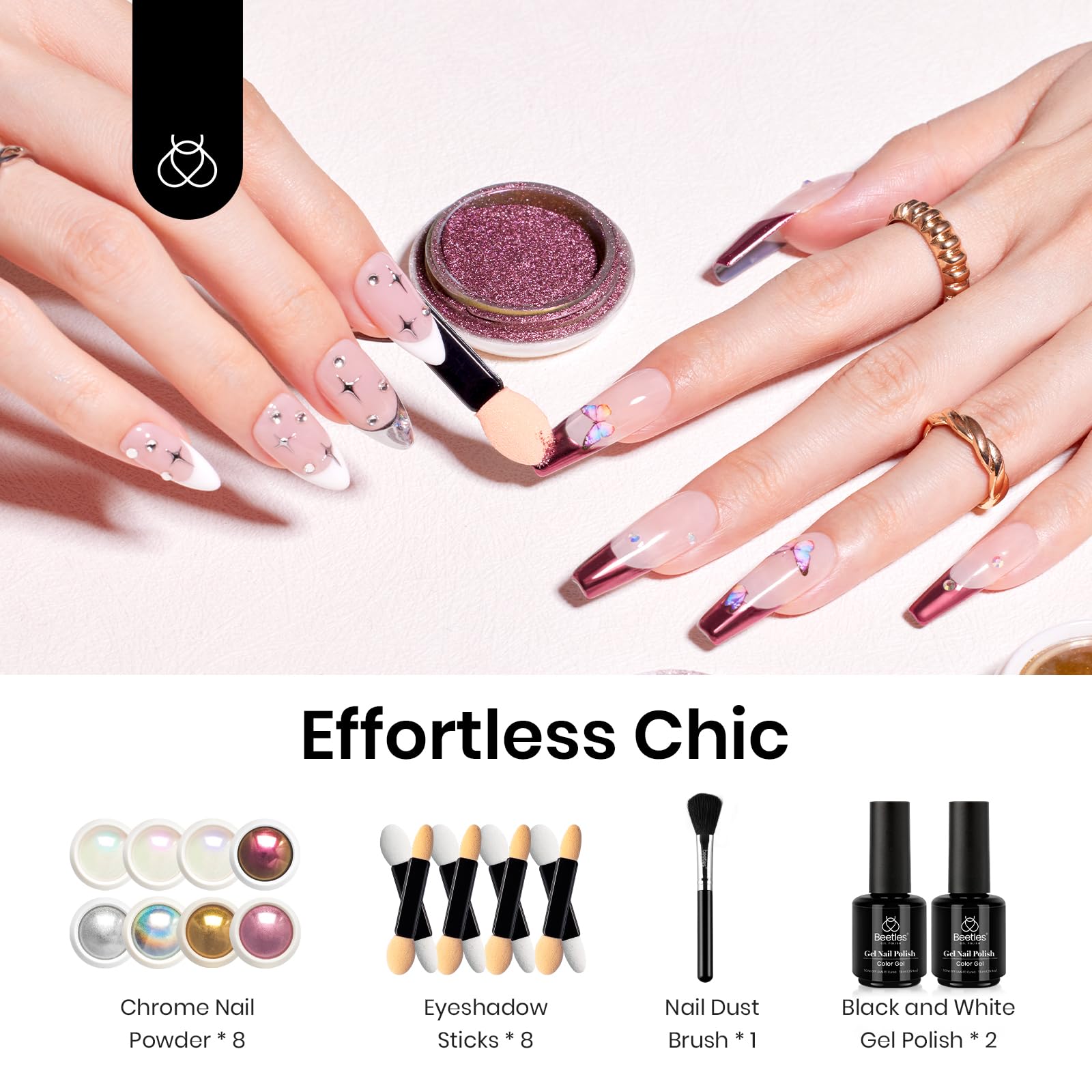 Beetles Chrome Nail Powder Kit - Mirror Effect for Manicure & Valentine's Gifts