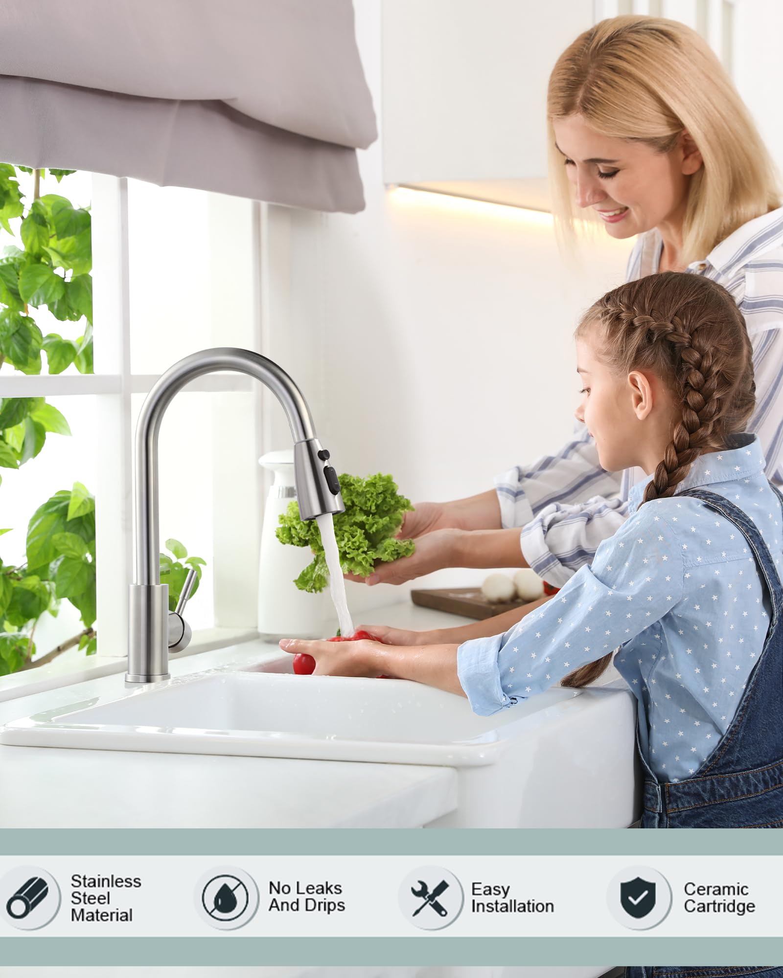 Premium Stainless Steel Kitchen Faucet with Pull Down Sprayer - High Arc Single Handle Brushed Nickel Sink Faucet for Modern Homes | Ideal for Cooking, Washing Dishes & Food Prep