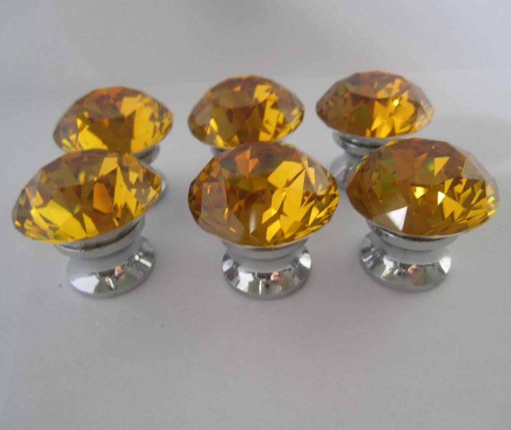 30mm Crystal Glass Cabinet Knobs - Amber Drawer Pull Handles (Pack of 6) for Dressers, Cabinets & Furniture - Elegant Home Decor Upgrade