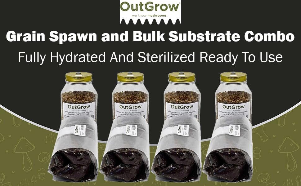 4 Quart Sterilized Rye Grain Jars & 4 lbs Manure-Based Mushroom Substrate - Premium Mushroom Growing Kit for Home Cultivation (Gourmet & Medicinal Mushrooms)