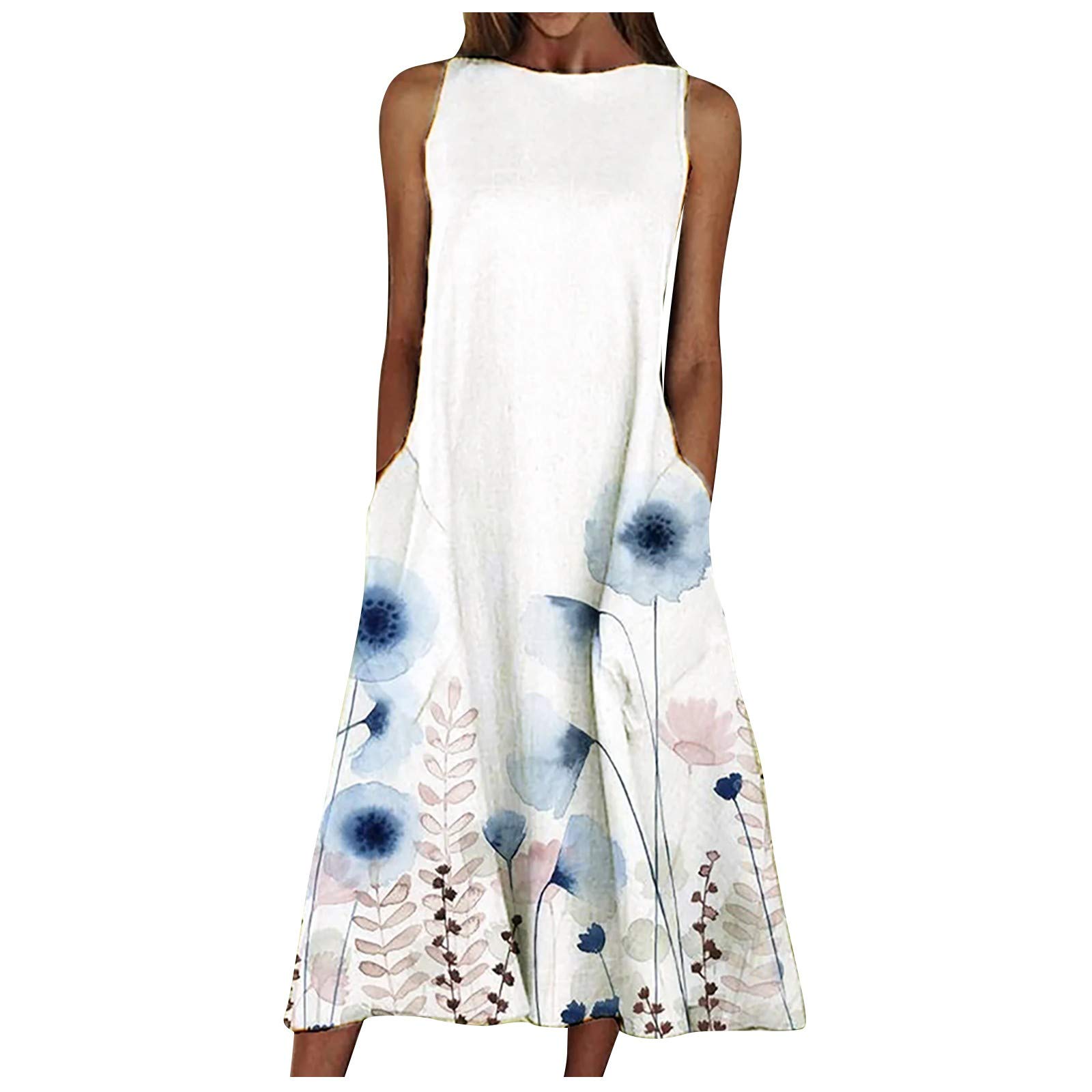 Elegant Floral Print Midi Dress for Women - Sleeveless Summer Wedding Guest Dress with Pockets | Perfect for Bridal Showers, Garden Parties & Casual Outings
