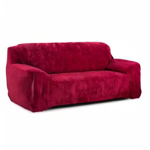 Stretchable Velvet Sofa Cover for 3-Seater Couch - Thick Elastic Slipcover in Wine Red | Perfect for Living Room, Family Room & Home Decor Protection