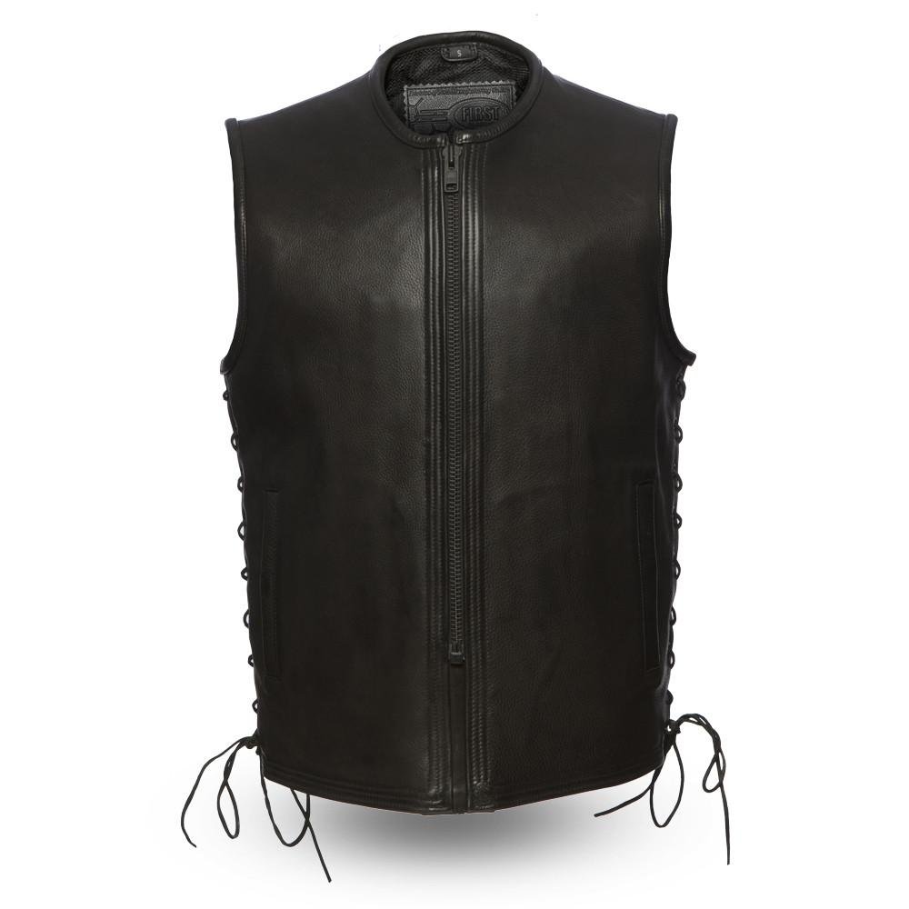 First Manufacturing Platinum Series Men's Venom Leather Vest - Premium Biker Jacket for Motorcycle Riding & Casual Wear