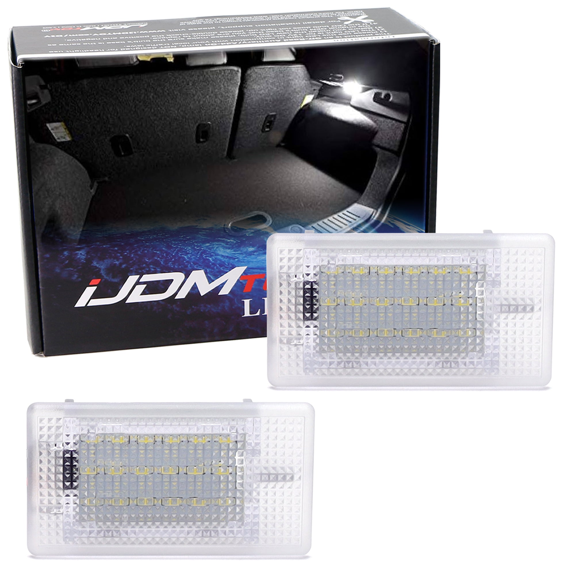 2 Pack White 18 SMD LED Trunk Lights for Ford Fiesta, Focus, C-Max, EcoSport - Bright Interior Lighting for Luggage & Storage Areas
