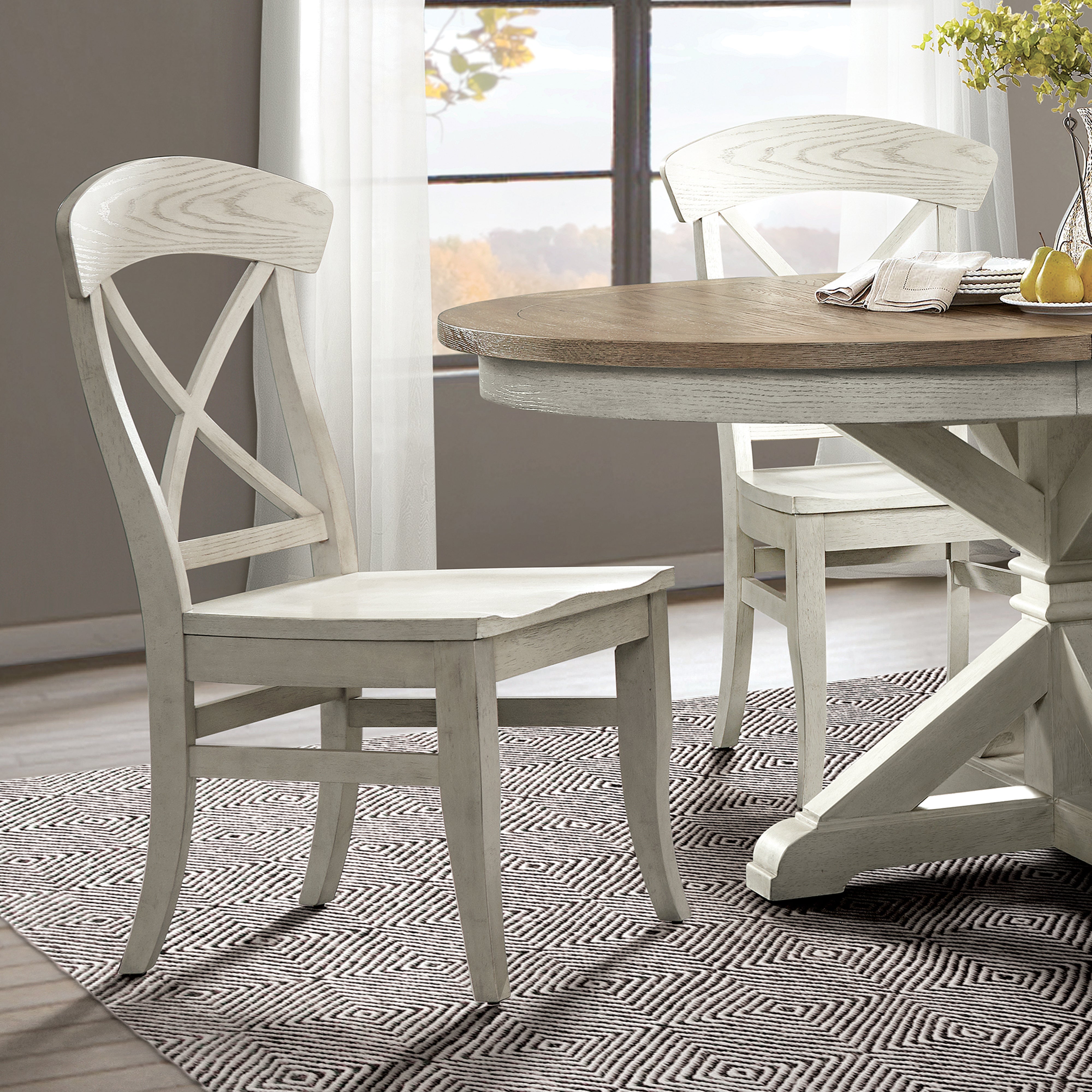 Roundhill Furniture Harola 5-Piece Dining Set with 18-Inch Leaf Extension - Round Pedestal Table & 4 Side Chairs for Kitchen, Dining Room, Breakfast Nook & Small Spaces