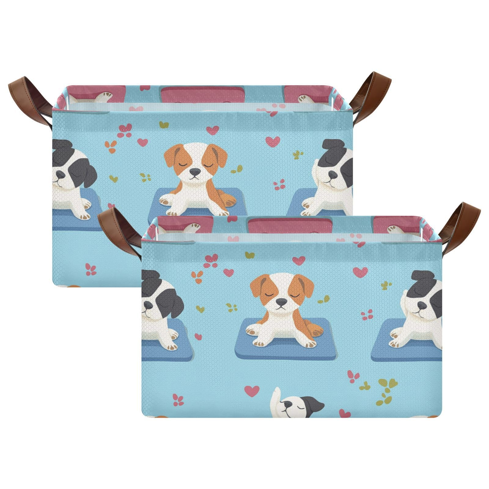 Large Blue Storage Baskets for Dogs - 2 Pack Foldable Cube Bins with Handles for Makeup, Books & Shelves | Perfect for Living Room, Bedroom & Office Organization