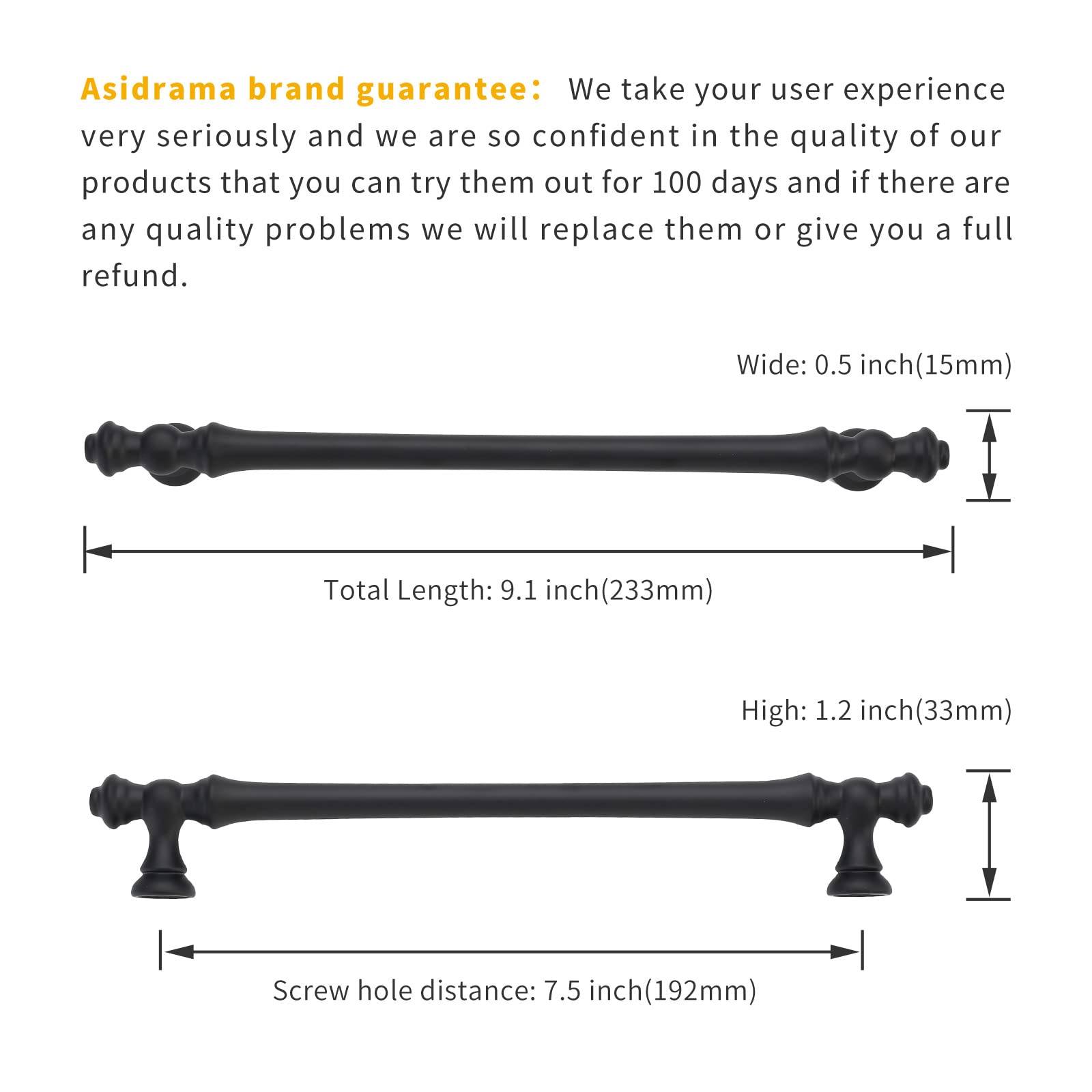 Asidrama 6 Pack 7.5 Inch (192mm) Matte Black Cabinet Handles - Modern Kitchen Cabinet Pulls & Drawer Handles for Cupboards, Dressers & Furniture (Perfect for Home Renovation & DIY Projects)