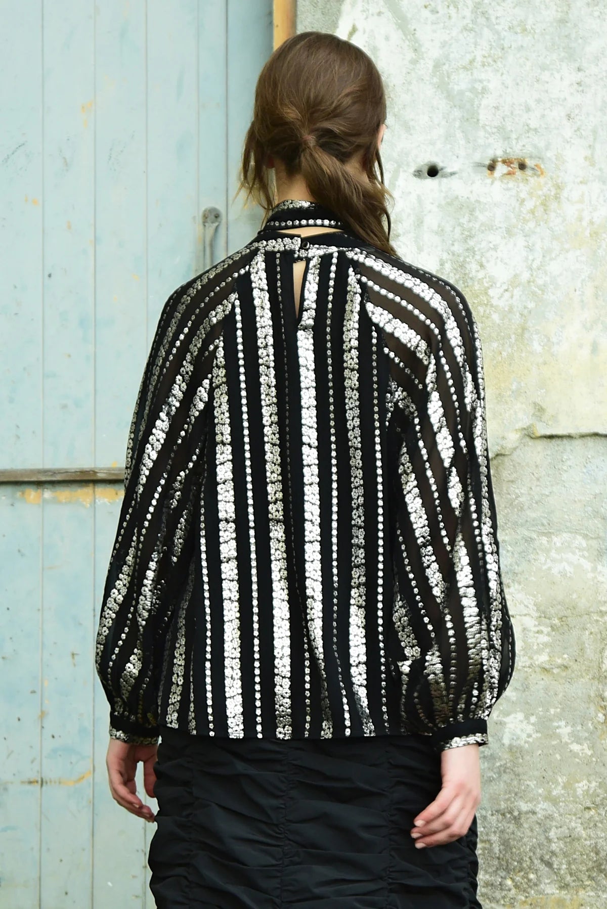 Elegant Black and Silver Blouse for Women - Perfect for Parties, Work & Special Occasions