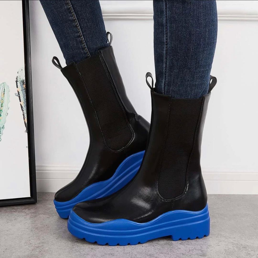 Cendi Booties for Women - Comfortable Black & Blue Winter Boots for Casual Wear, Outdoor Walking, and Cold Weather Fashion