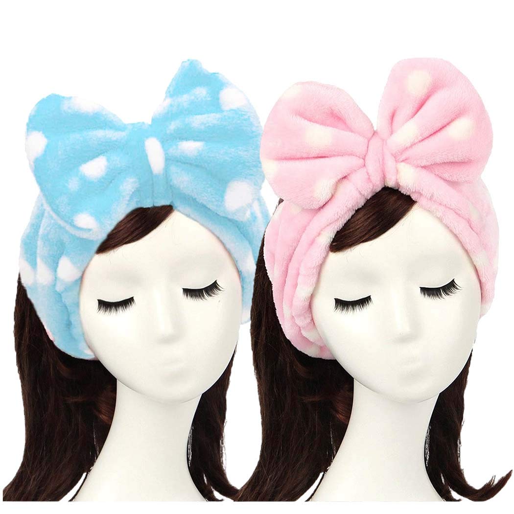 Bowknot Spa Headbands - Soft Elastic Makeup & Washing Face Headbands for Women and Girls (Pack of 2, Blue & Pink) - Perfect for Skincare, Hair Styling, and Relaxing at Home