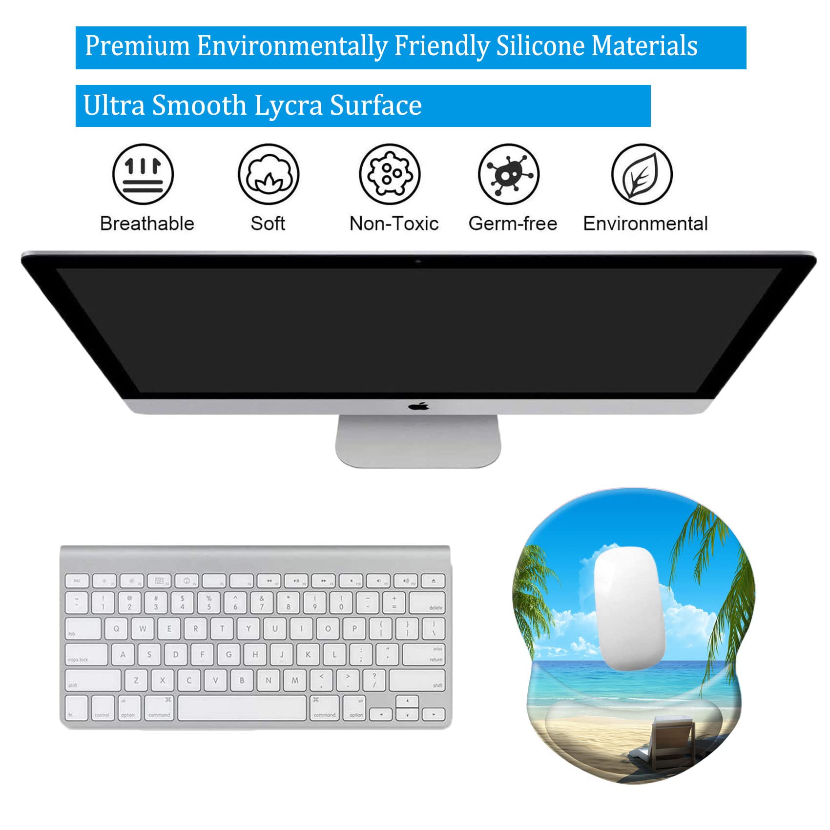 Ergonomic Mouse Pad with Wrist Support - Pain Relief Comfortable Non-Slip PU Base Computer Mouse Pad for Office, Gaming & Home Use (Beach Seaside Design) - Perfect for Long Work Hours, PC Gaming & Typing Sessions