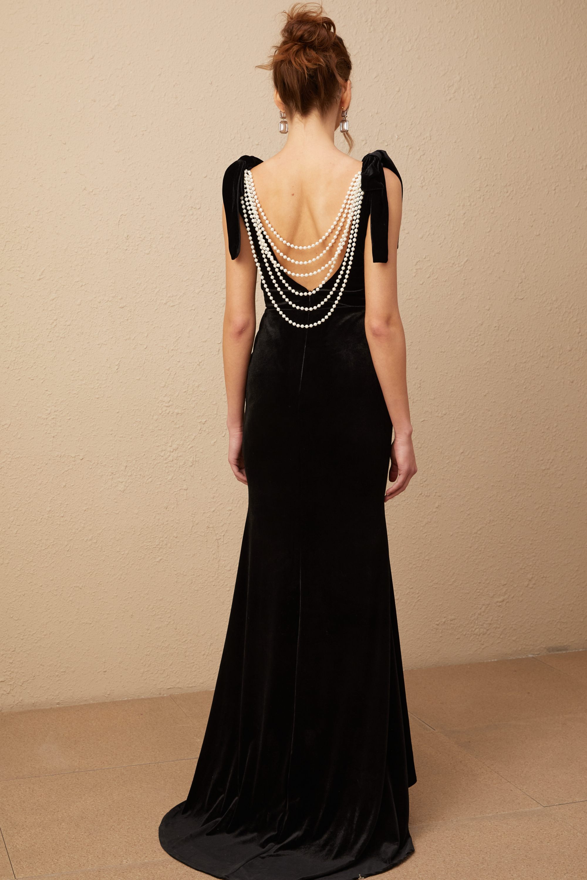 Elegant Audrey Embellished Velvet Open Back Maxi Dress for Women - Perfect for Evening Parties, Weddings & Special Occasions