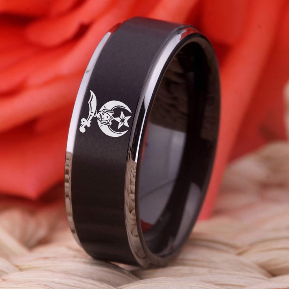CLOAD DANCER Masonic Shrine Shriner Symbol Design 8mm Black & Silver Tungsten Carbide Wedding Band Ring - Free Engraving - Perfect for Fraternal Events, Ceremonies, and Anniversary Gifts