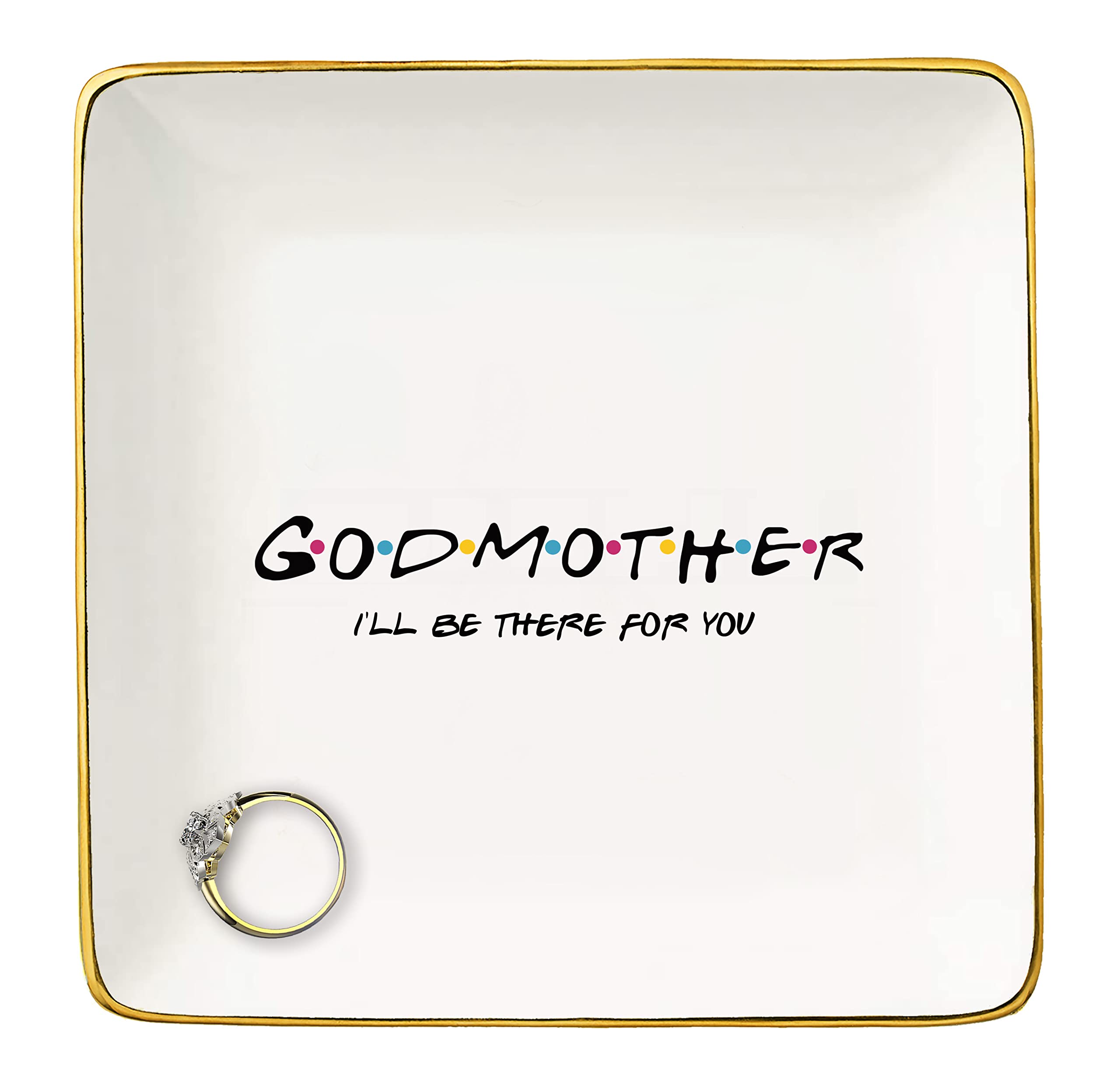 Elegant Jewelry Holder & Ring Dish Gift for Godmother - Perfect Godmother Proposal Idea - Friends TV Show Inspired Trinket Tray - Thoughtful Present for New Godmothers - Great for Displaying Rings, Necklaces & Keepsakes on Dresser or Vanity