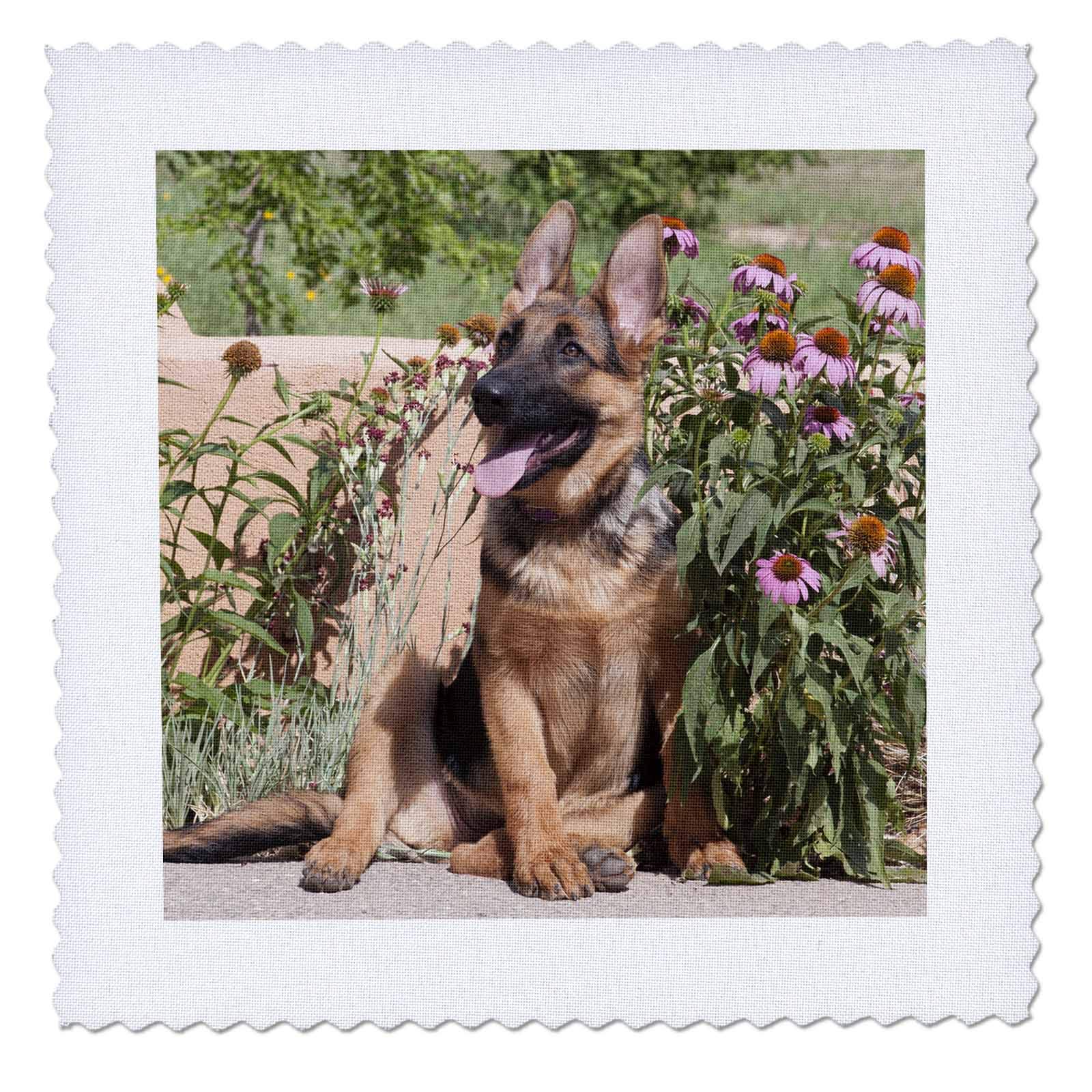 3D Rose 12x12 Inch Quilt Square - German Shepherd Puppy Design - Premium Quality Fabric for DIY Quilting, Sewing & Home Decor Projects - Perfect for Blankets, Pillows and Wall Art