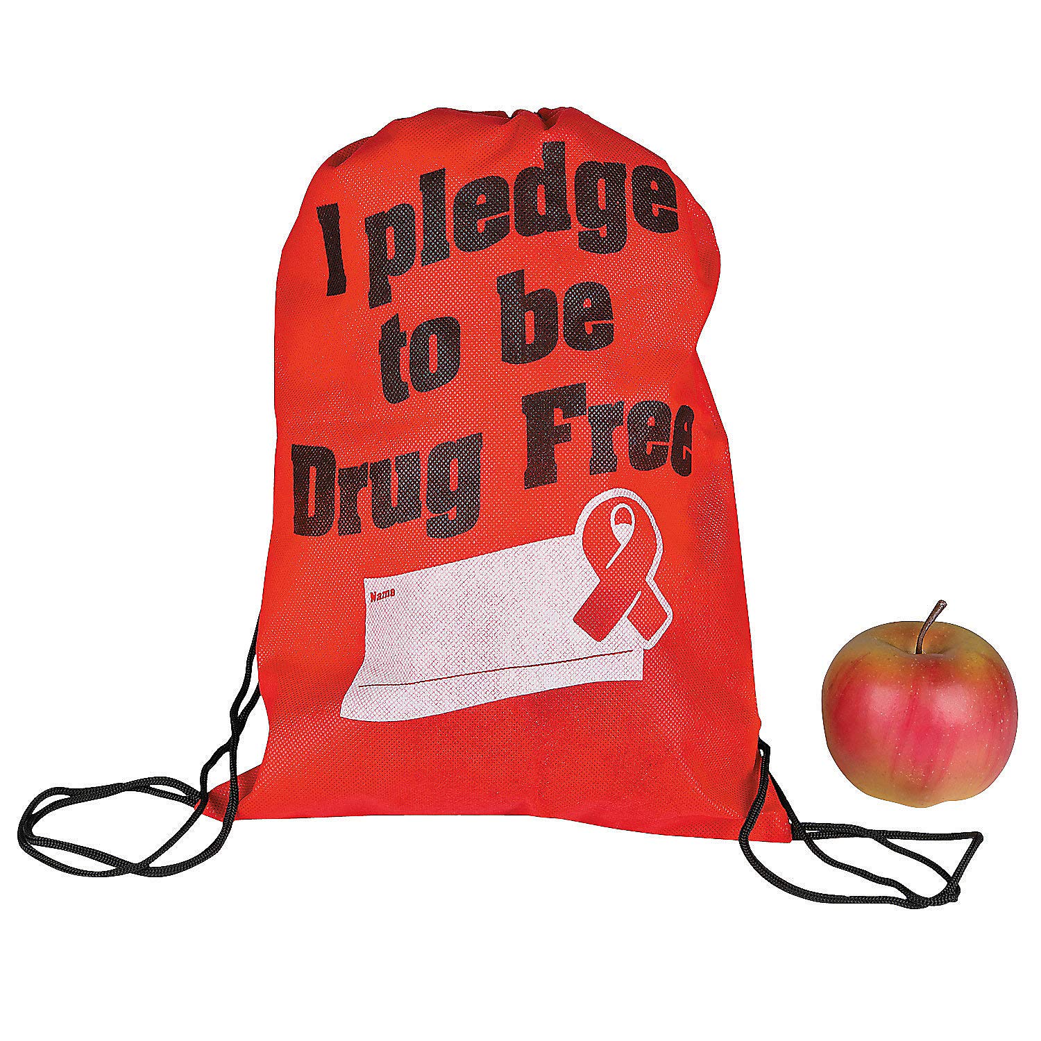 Drug Free Drawstring Backpack - 12 Pack Novelty Backpacks for School, Gym & Travel - Fun Express Tote Bags for Teens & Kids