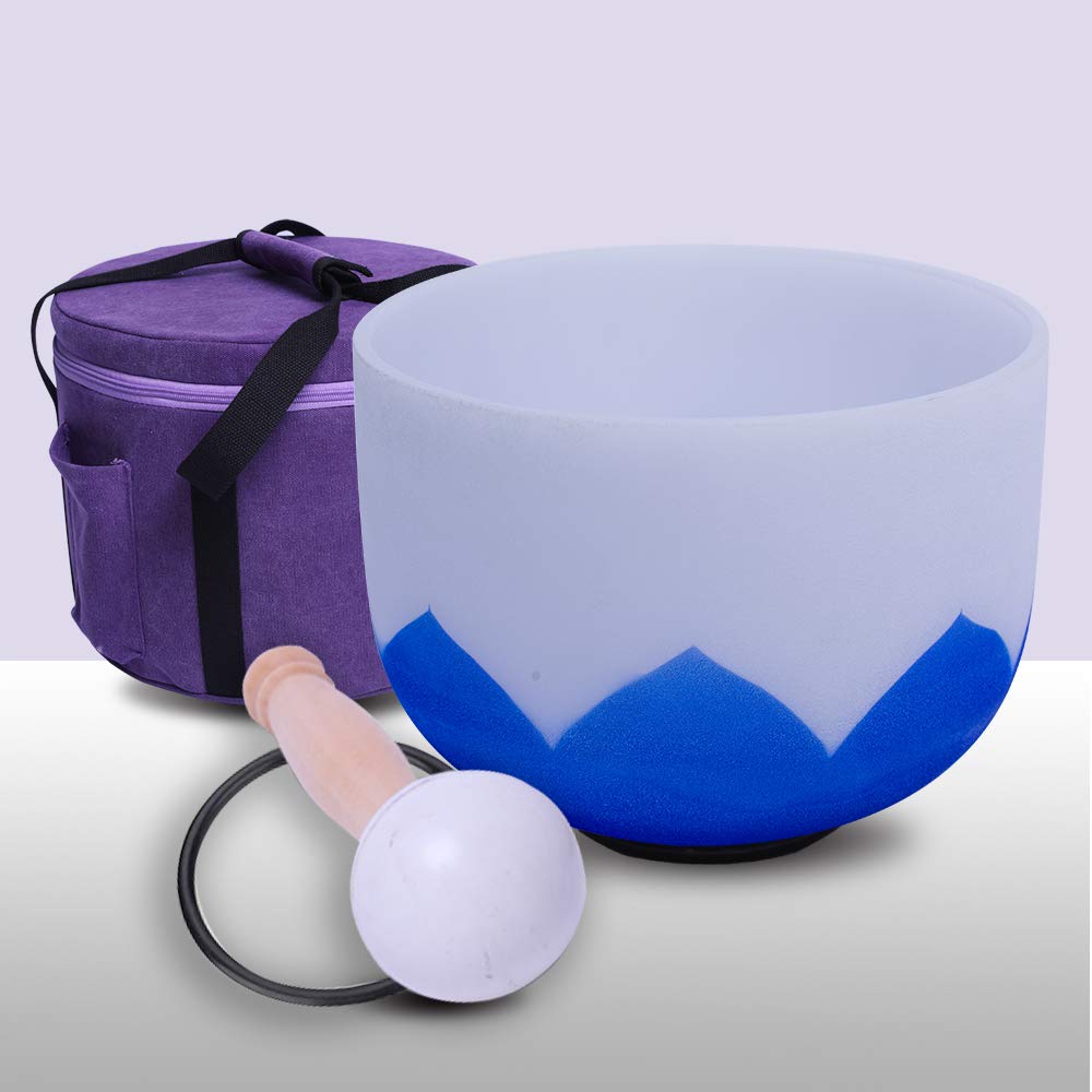 10 Inch Lotus Designed Frosted G Note Throat Chakra Quartz Crystal Singing Bowl with Carrier Mallet & O-Ring - Perfect for Meditation, Sound Healing, Yoga, and Chakra Balancing