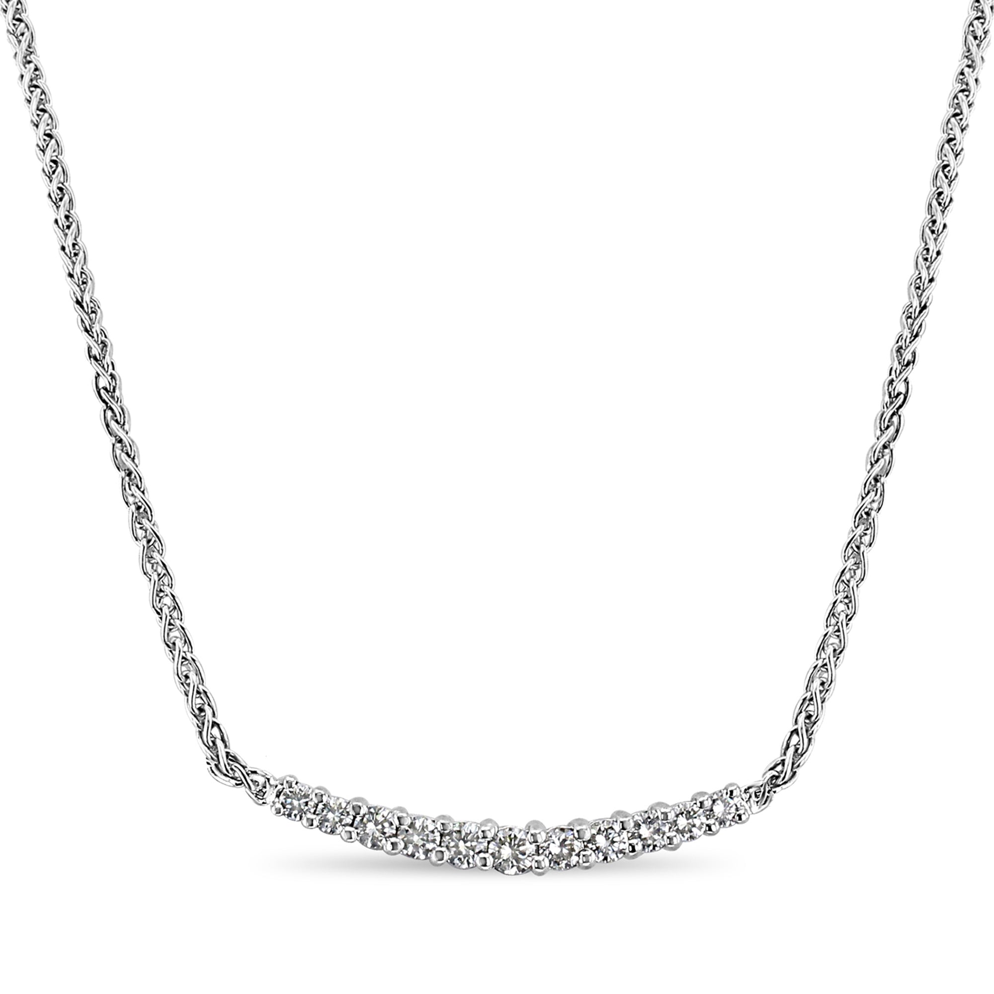 14K White Gold Curved Diamond Bar Necklace - Elegant Layering Piece for Women, Perfect for Everyday Wear, Date Nights & Special Occasions