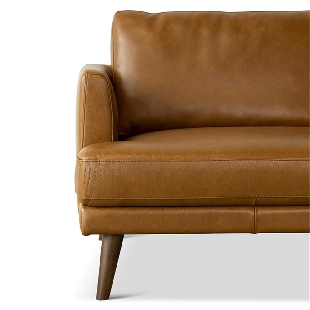 Pemberly Row Mid-Century Modern Genuine Leather Right-Facing Sectional Sofa in Tan | Premium Quality Leather Couch for Living Room, Lounge & Office | Stylish Comfortable Sectional for Home Decor