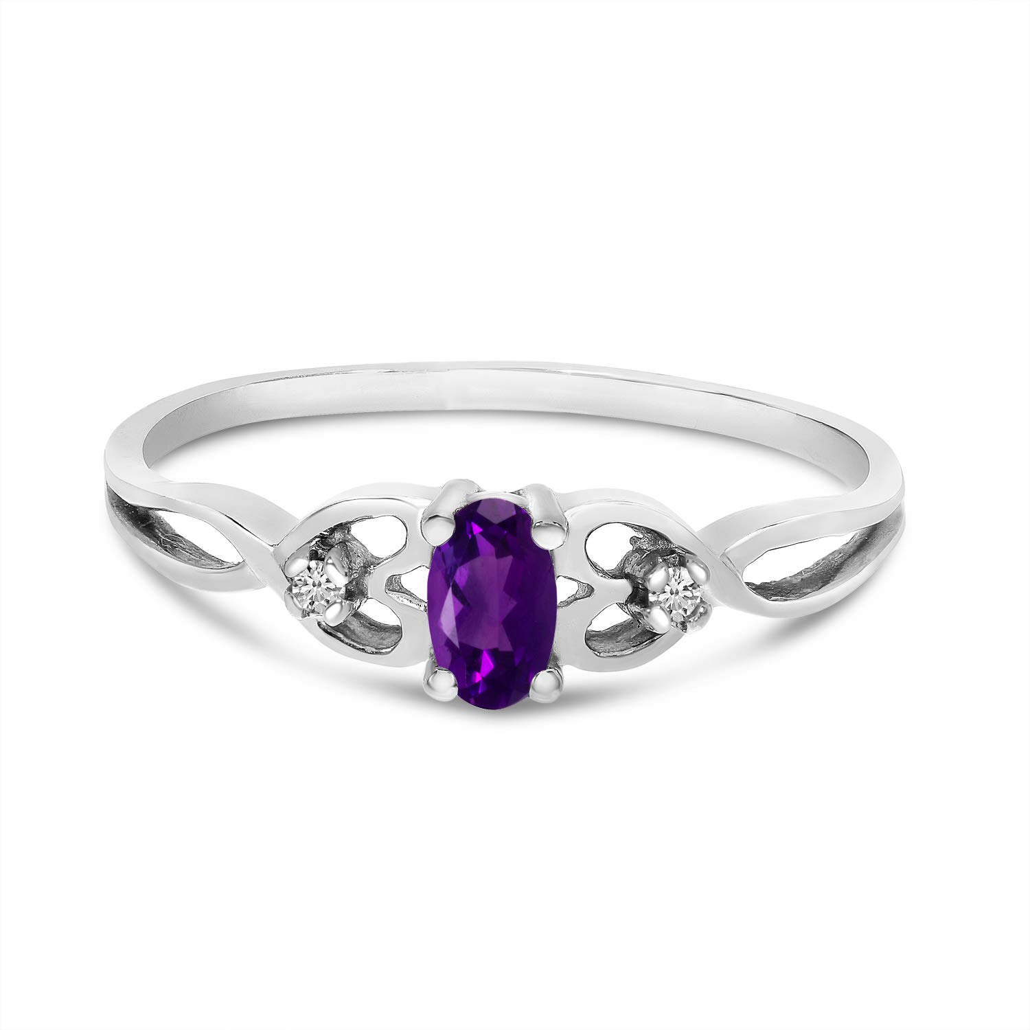 14K White Gold Oval Amethyst and Diamond Ring for Women - Elegant Purple Gemstone Engagement & Wedding Jewelry Gift for Her - Perfect for Valentine's Day, Anniversary or Special Occasions