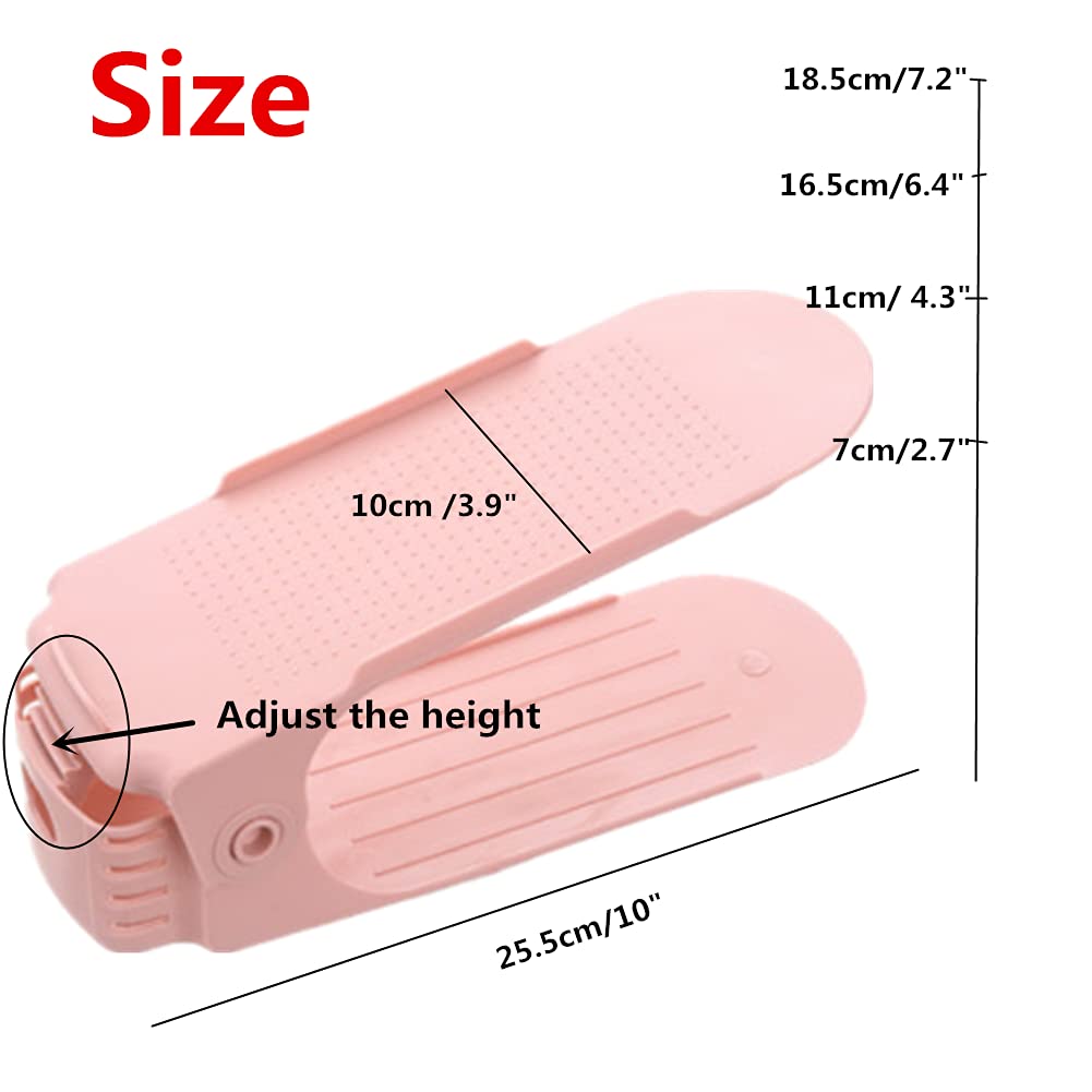 10-Pack Adjustable 4-Tier Shoe Organizer Rack - Double Deck Shoe Storage Shelf for Closet Organization (Pink) - Perfect for Bedroom, Closet, Entryway & Small Space Shoe Storage Solutions