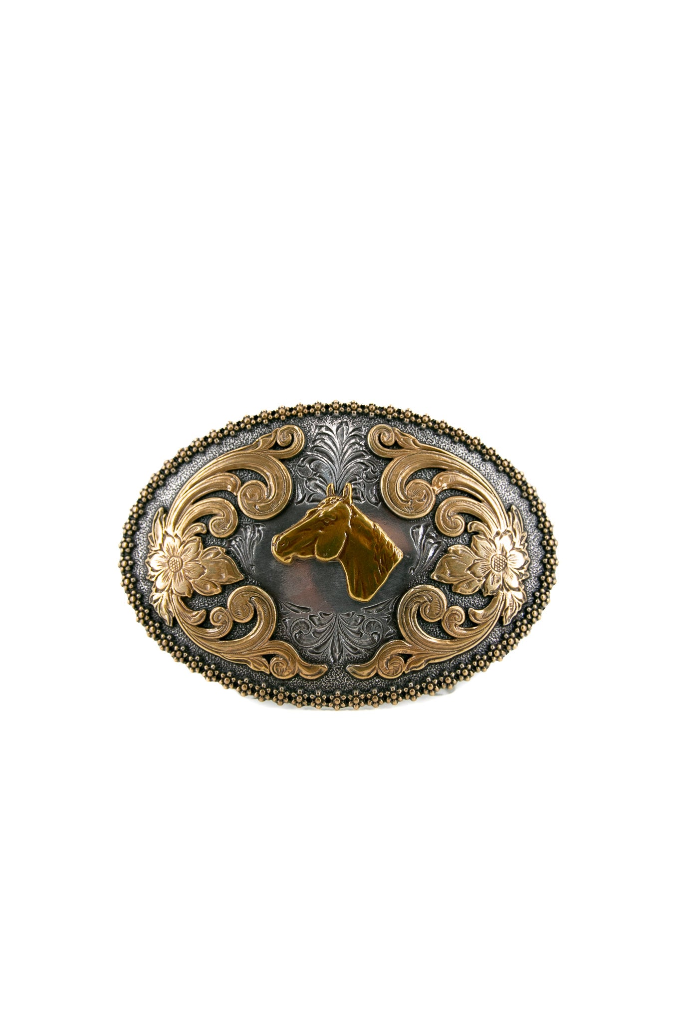 Nocona Oval Flower Edge Horse Head Belt Buckle 3756607 - Western Style Cowboy Belt Accessory for Men & Women - Perfect for Rodeo, Country Music Festivals & Western Fashion Outfits