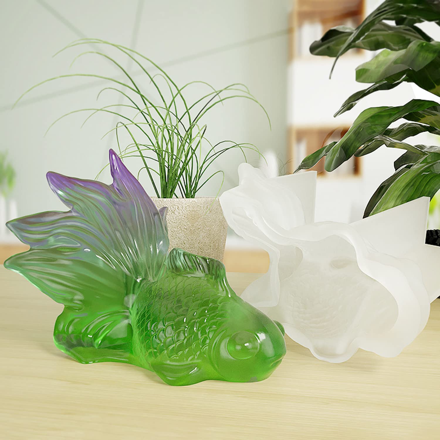 Yayatty 2-Piece Goldfish & Koi Fish Silicone Resin Molds - DIY Epoxy Craft Molds for Animal Shaped Resin Art - Perfect for Home Decor, Office Desk Ornaments, and Handmade Gift Making