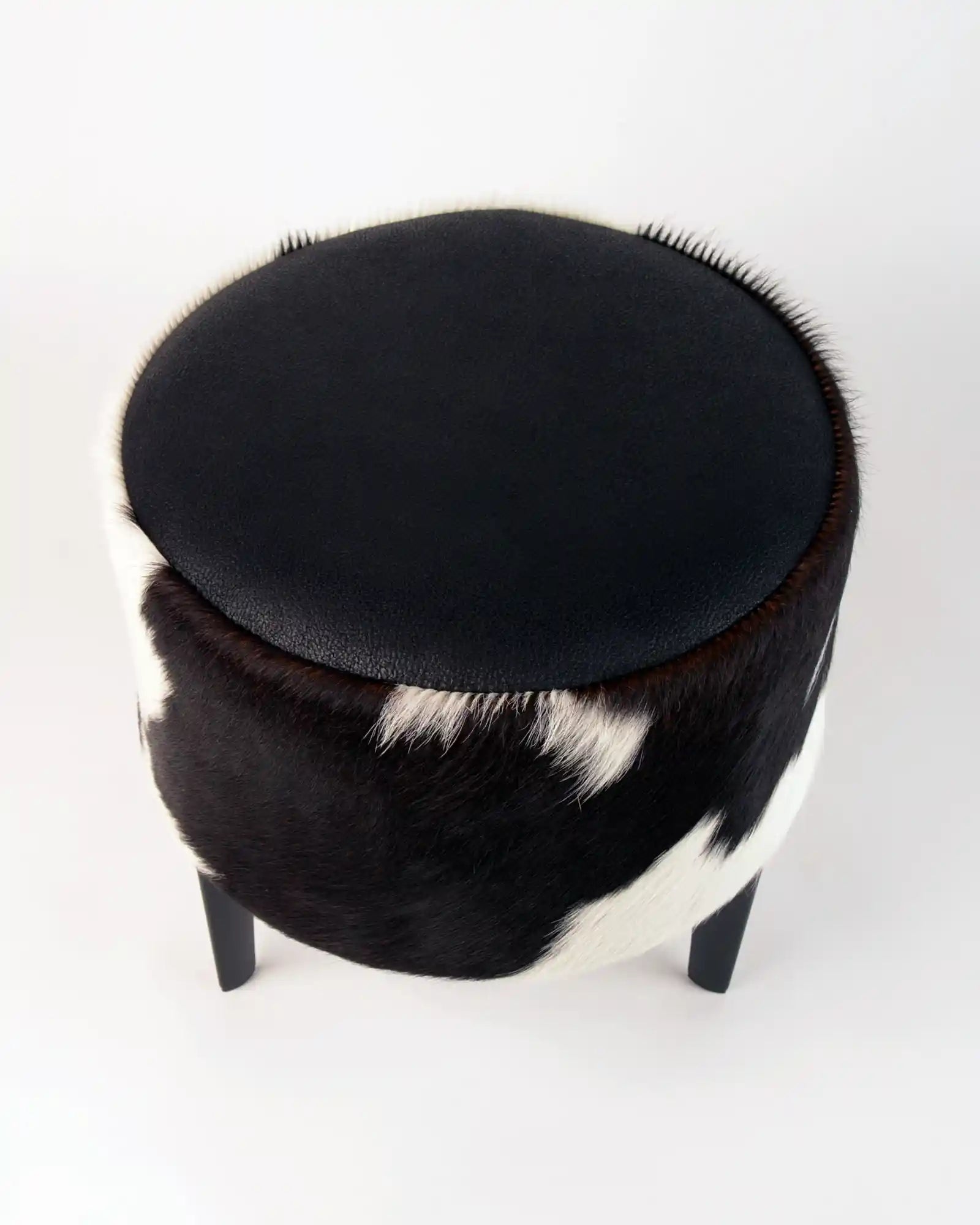Premium Cowhide Round Footstool - 35x35x34cm - Natural Leather Ottoman - Perfect for Living Room, Bedroom & Office Decor