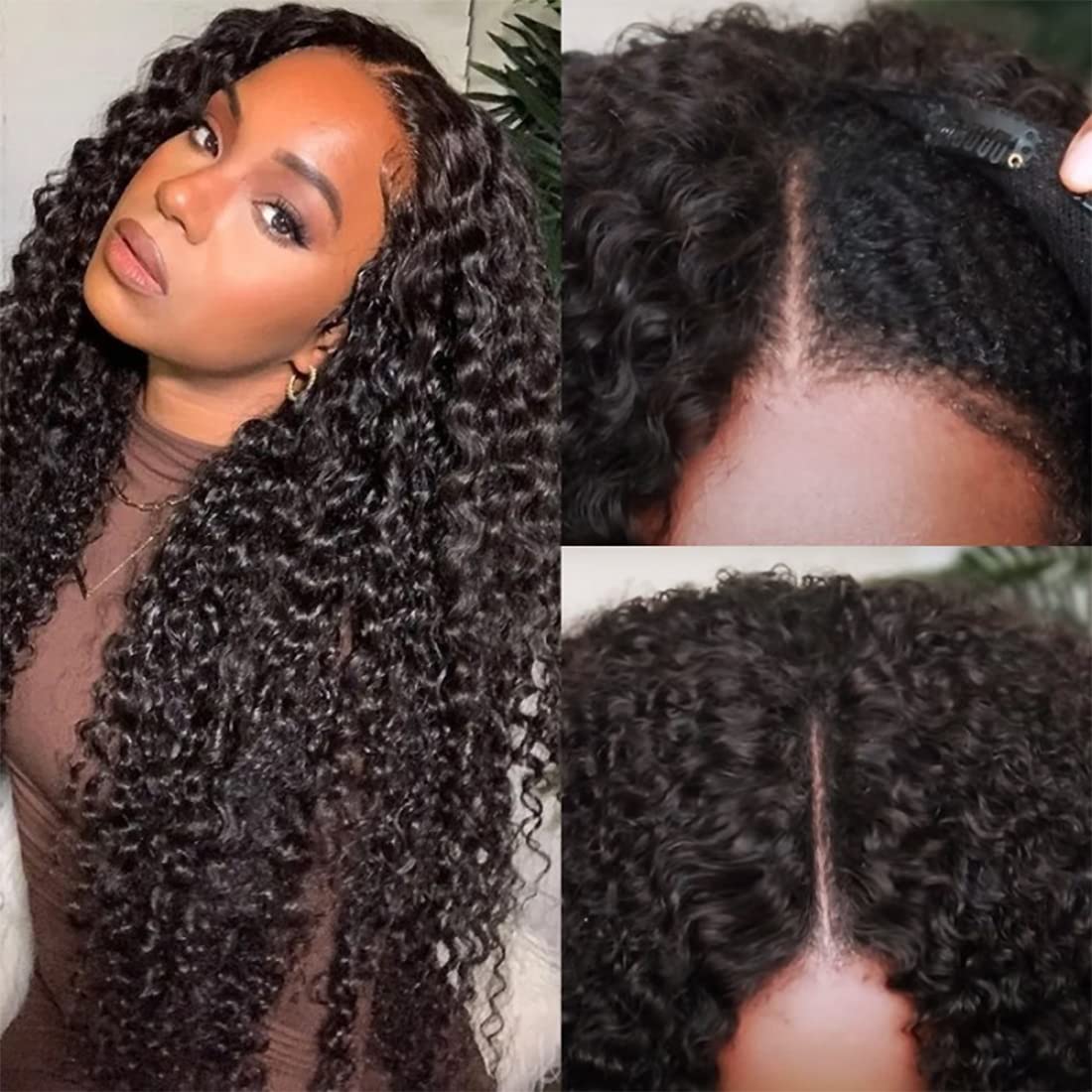 UNICE V Part Curly Human Hair Wig - 180% Density Glueless U Part Wig with Clips | No Lace No Glue No Sew in | Beginner Friendly 18 Inch Wigs for Women | Perfect for Daily Wear, Parties & Special Occasions