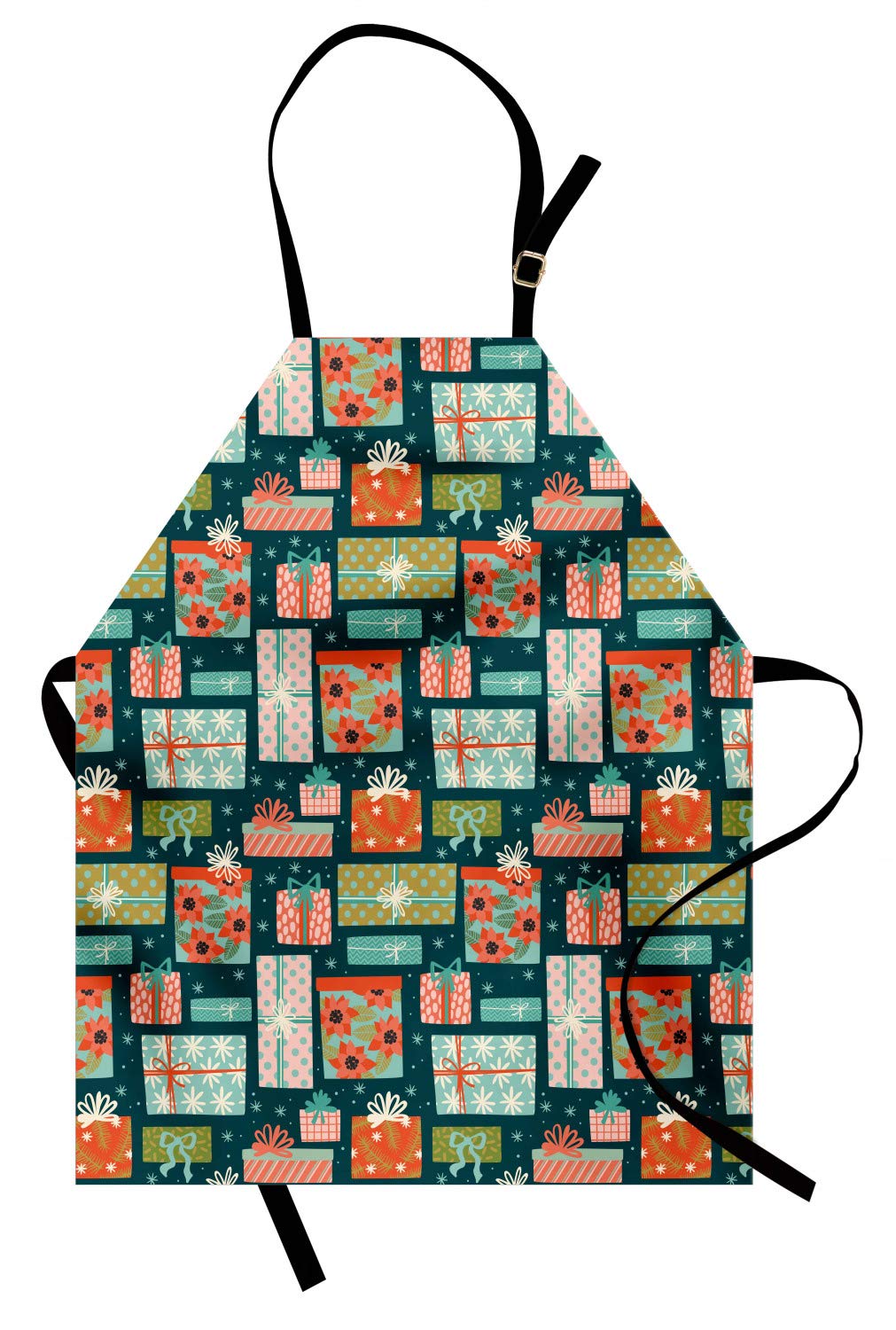 Ambesonne Christmas Apron - Holiday Present Boxes Design for Baking & Painting