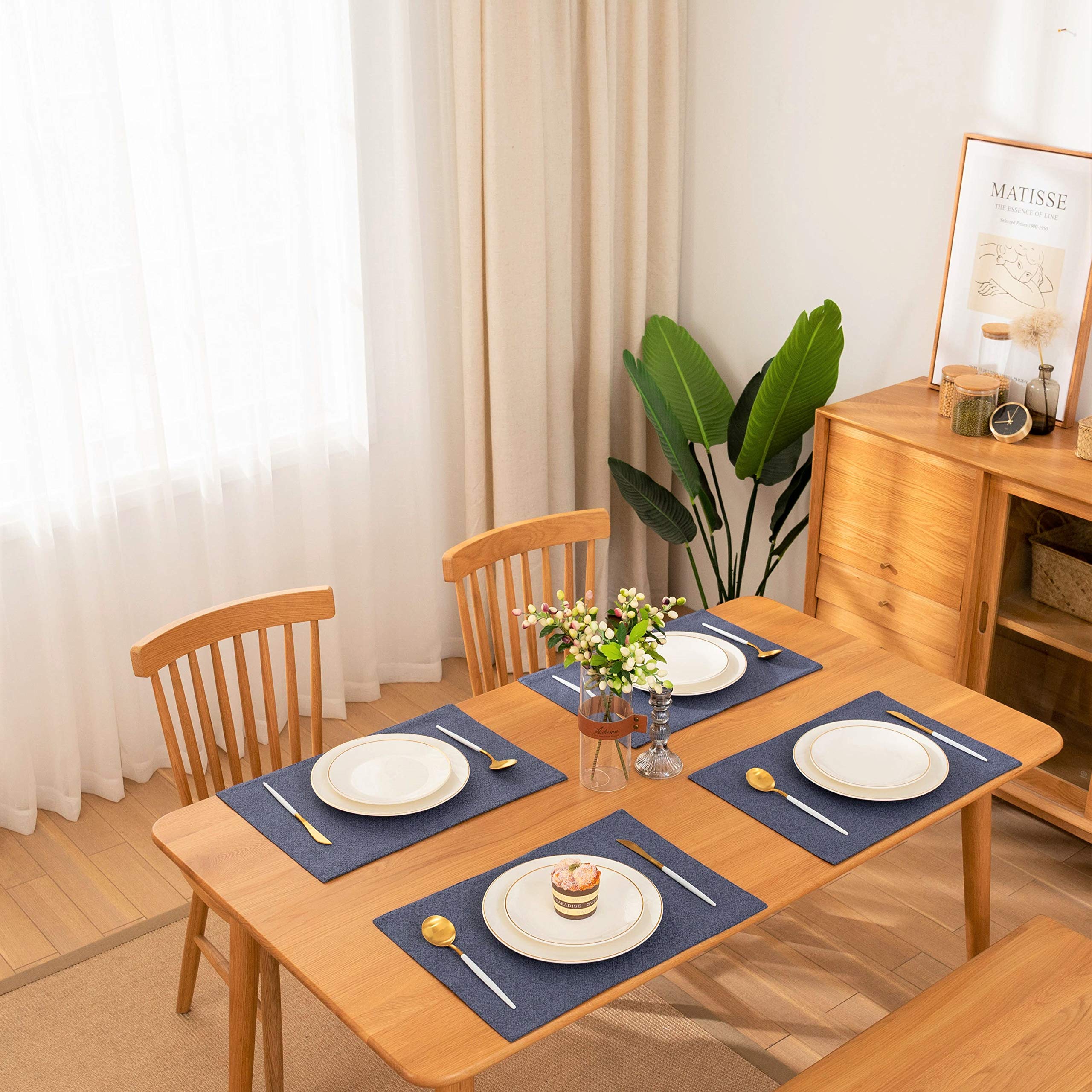 Premium Navy Blue Woven Fabric Placemats Set of 4 - 13