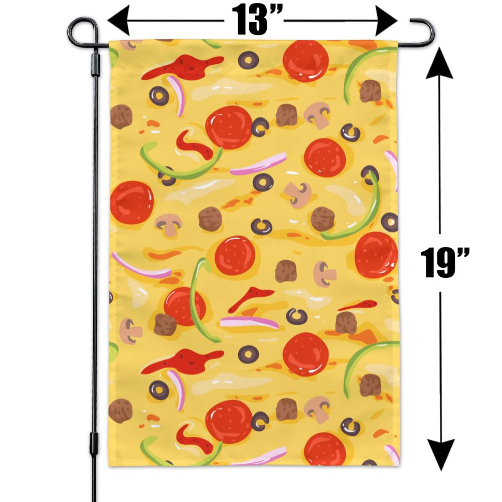 Pepperoni, Olives & Onions Pizza Pattern Garden Flag - Outdoor Decorative House Banner for Patio, Yard & Garden Decor