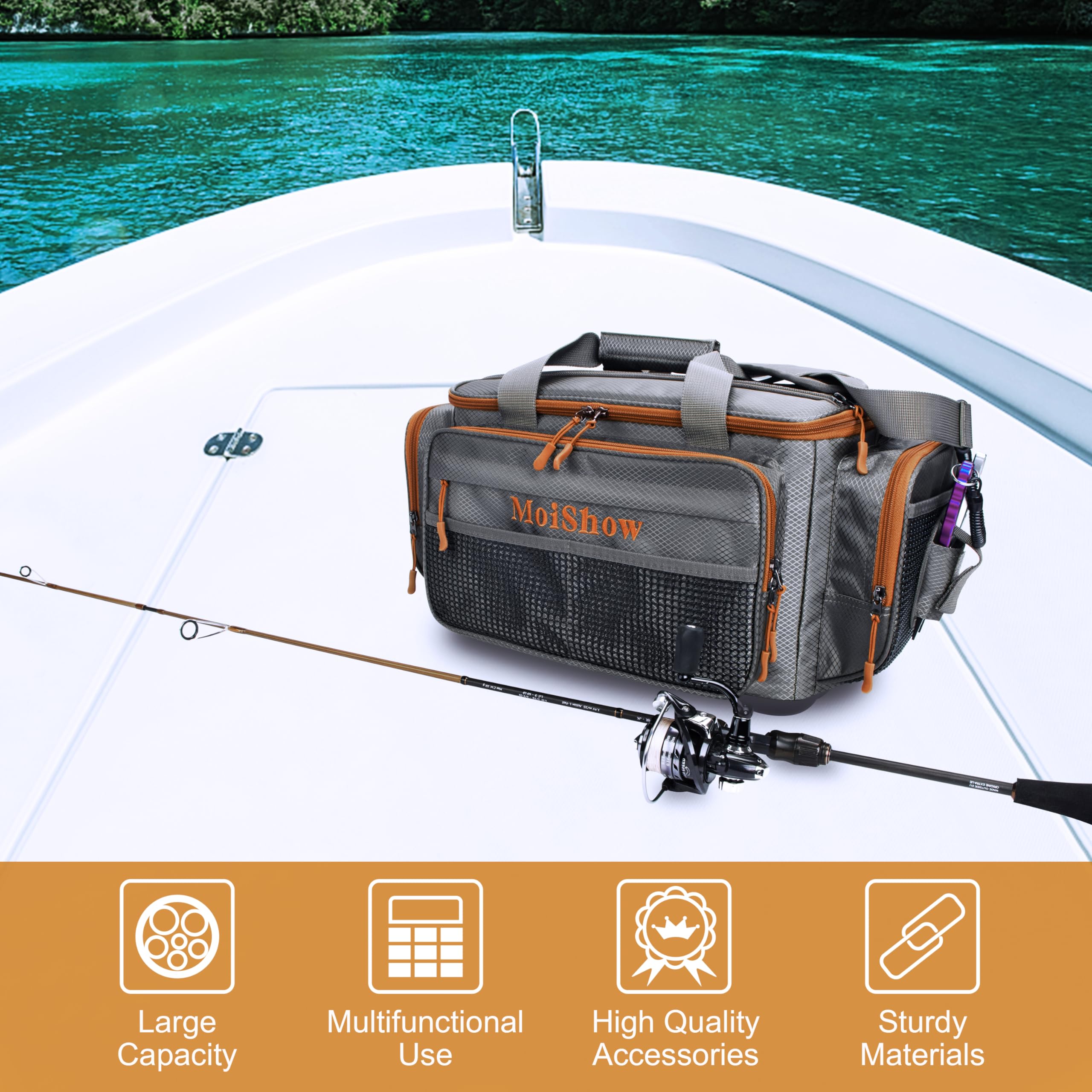 **Waterproof Fishing Tackle Box Bag - Durable Saltwater & Freshwater Fishing Gear Storage with Padded Shoulder Strap - Fits 3600/3700 Tackle Boxes (Grey) - Perfect for Boat, Shore & Kayak Fishing**
