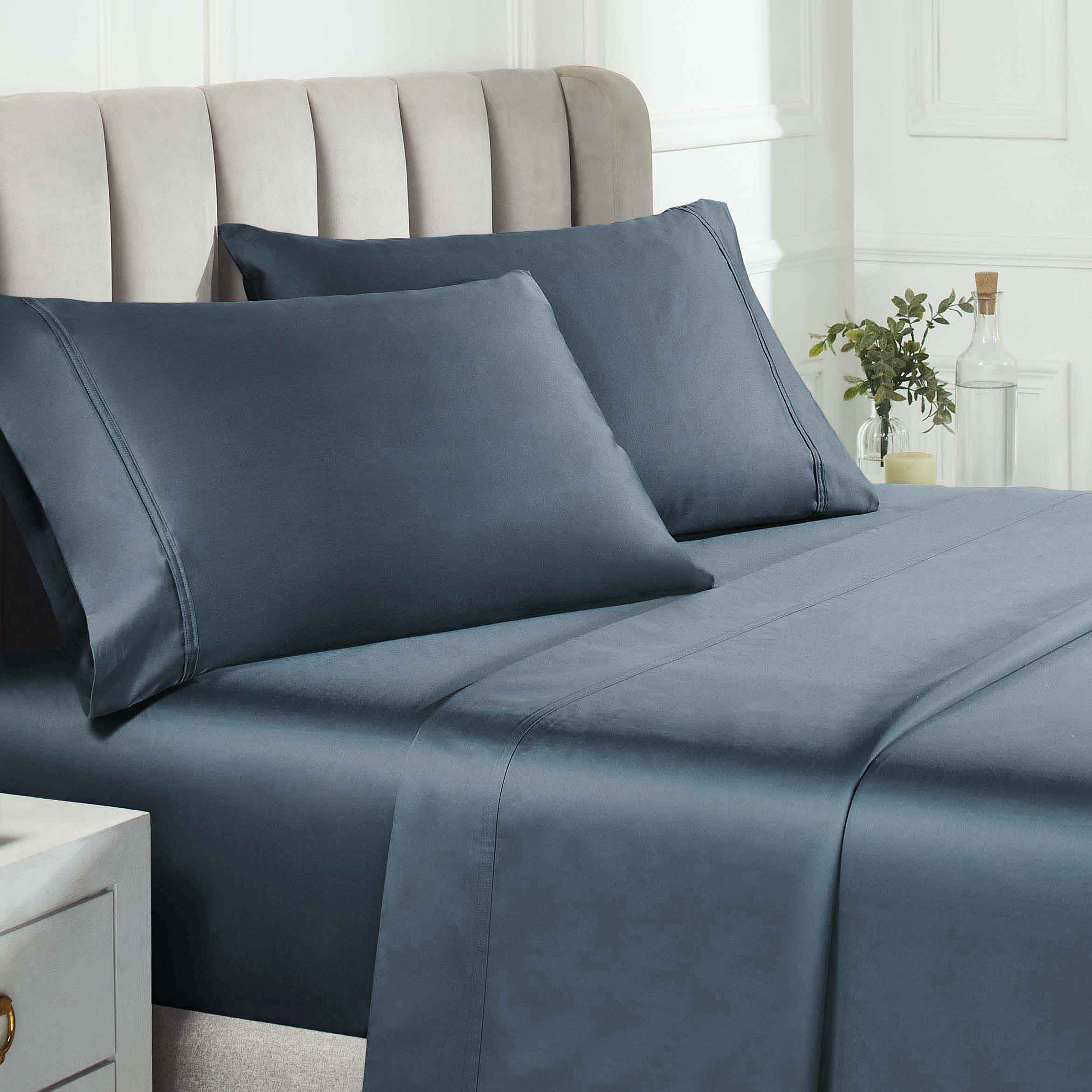 Premium 850 Thread Count 100% Cotton Solid Color Bed Sheet Set - Ultra Soft & Breathable for Comfortable Sleep - Perfect for Master Bedroom, Guest Room & Luxury Hotels