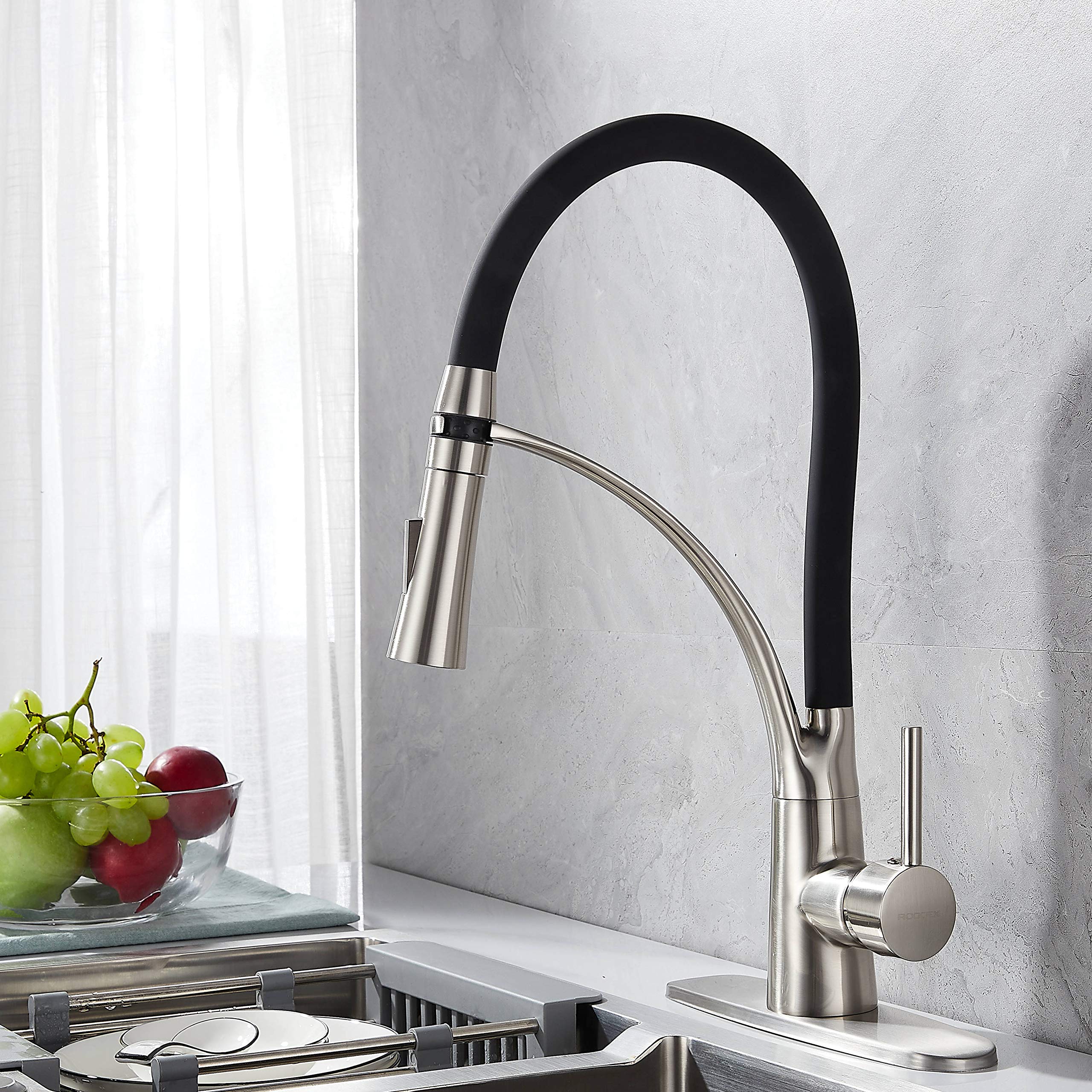 RODDEX Pull Down Kitchen Faucet - Brushed Nickel, 360° Swivel Sprayer for Easy Cooking
