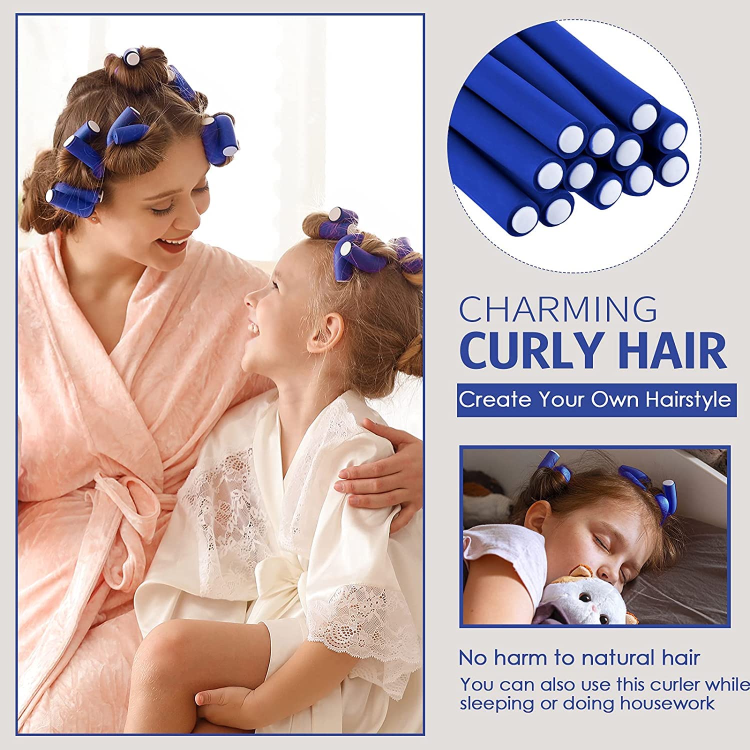 SIYAA 20-Pack Flexible Curling Rods & Twist Foam Hair Rollers - No Heat Soft Foam Hair Curlers with Steel Pintail Comb for Women & Girls (Size M-1) - Perfect for Salon-Quality Curls at Home, Travel & DIY Styling