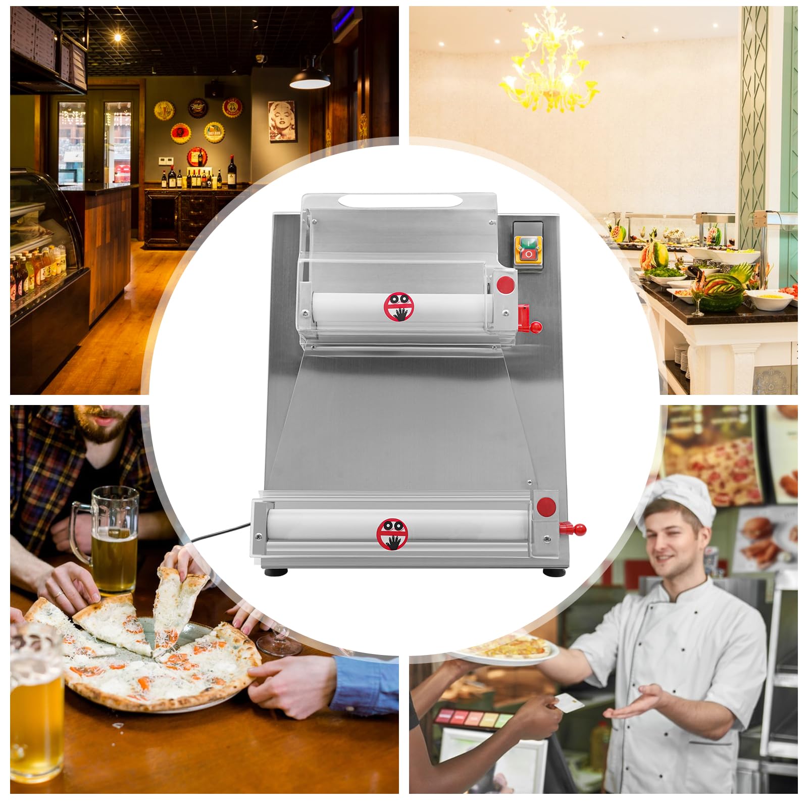 Electric Commercial Dough Roller Machine 3-15 Inch Adjustable | Automatic Pizza Dough Press & Noodle Maker | 370W Heavy Duty | Perfect for Pizzerias, Bakeries & Italian Restaurants | Dough Sheeter for Pizza, Bread, Pasta & Pastry Making