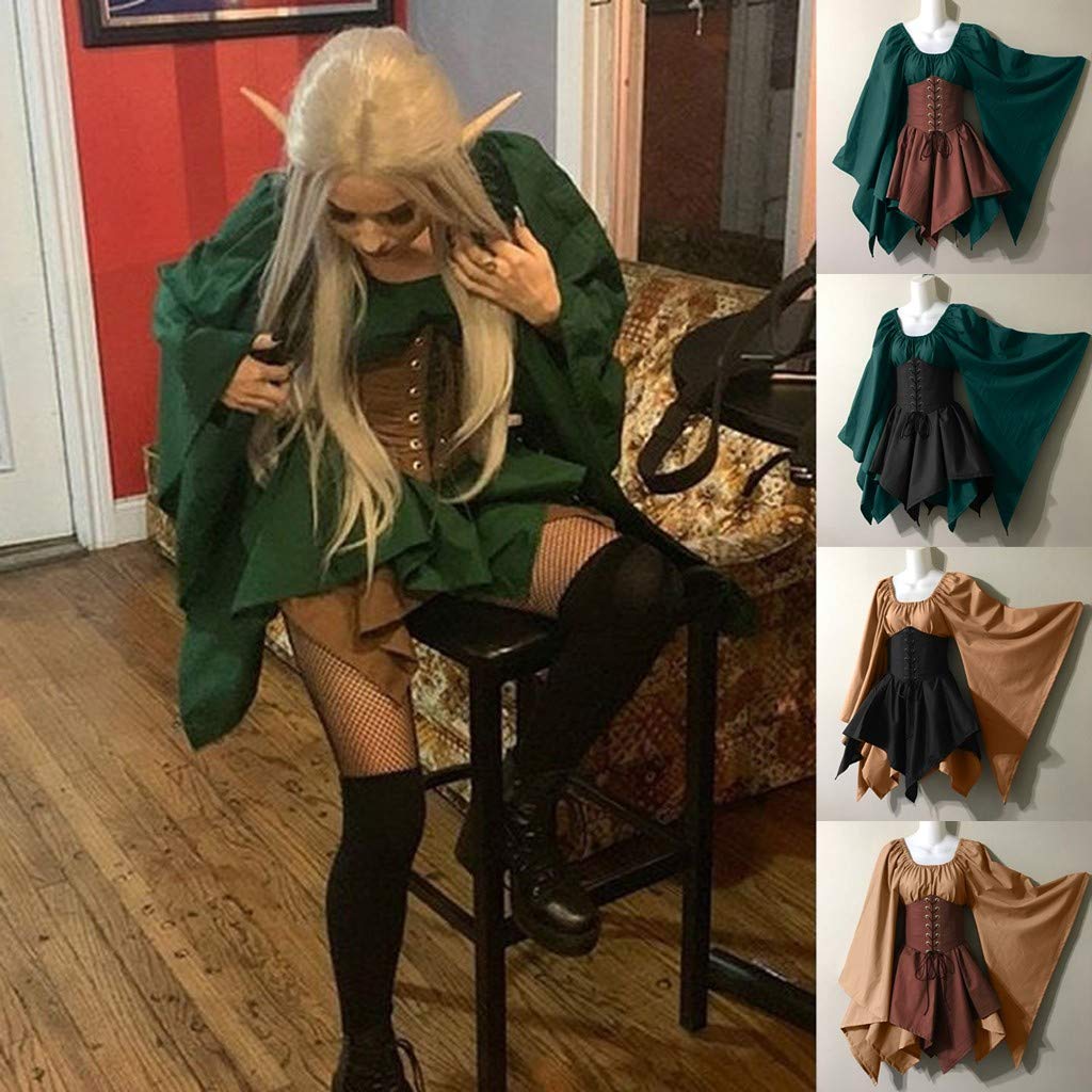 Medieval Renaissance Pirate Corset Dress for Women - Flared Sleeve Traditional Irish Short Costume | Perfect for Halloween, Cosplay, Renaissance Fairs & Themed Parties
