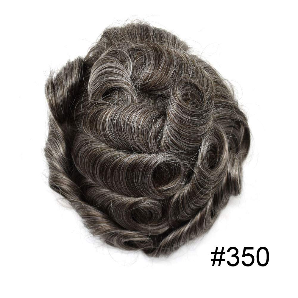 100% European Real Human Hair Toupee for Men - Swiss Lace Front Hair System with Bleached Knots | Dark Brown + 50% Gray | 8x10 Inch | 100% Density | Hair Replacement Solution for Thinning Hair & Baldness | Perfect for Daily Wear, Special Occasions & Professional Settings