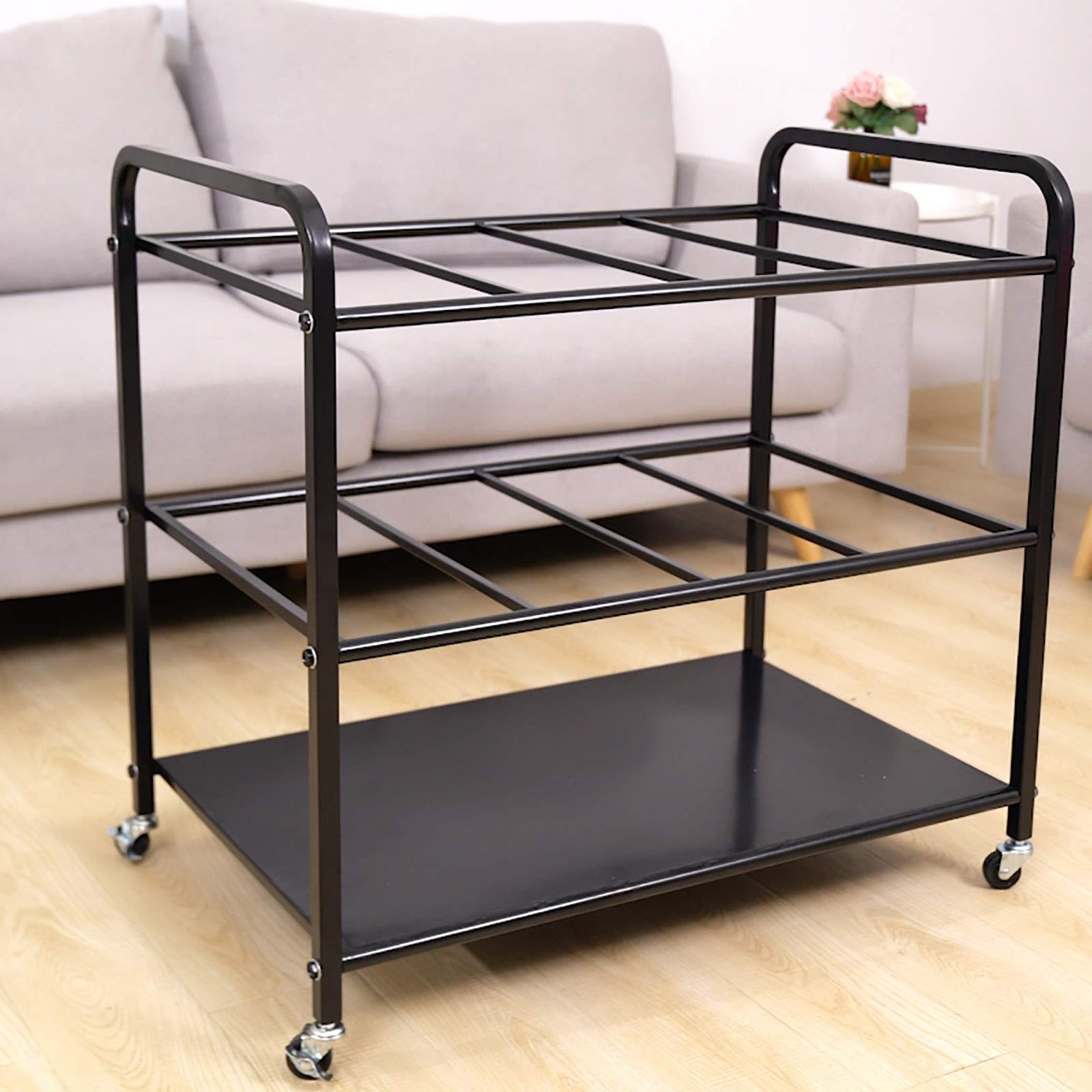 Premium Black Large Yoga Mat Storage Cart with Wheels - Holds 12 Foam Rollers & Exercise Mats - Heavy Duty Organizer for Home Gym, Yoga Studio & Garage Storage - Perfect for Fitness Equipment Organization & Space Saving