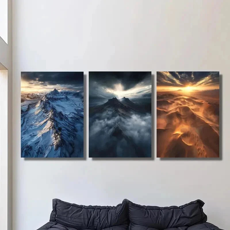 3-Piece Metal Wall Art Prints - Stunning Mountain & Desert Sand Dunes Landscape - Ready to Hang Home Decor for Living Room, Bedroom, or Office