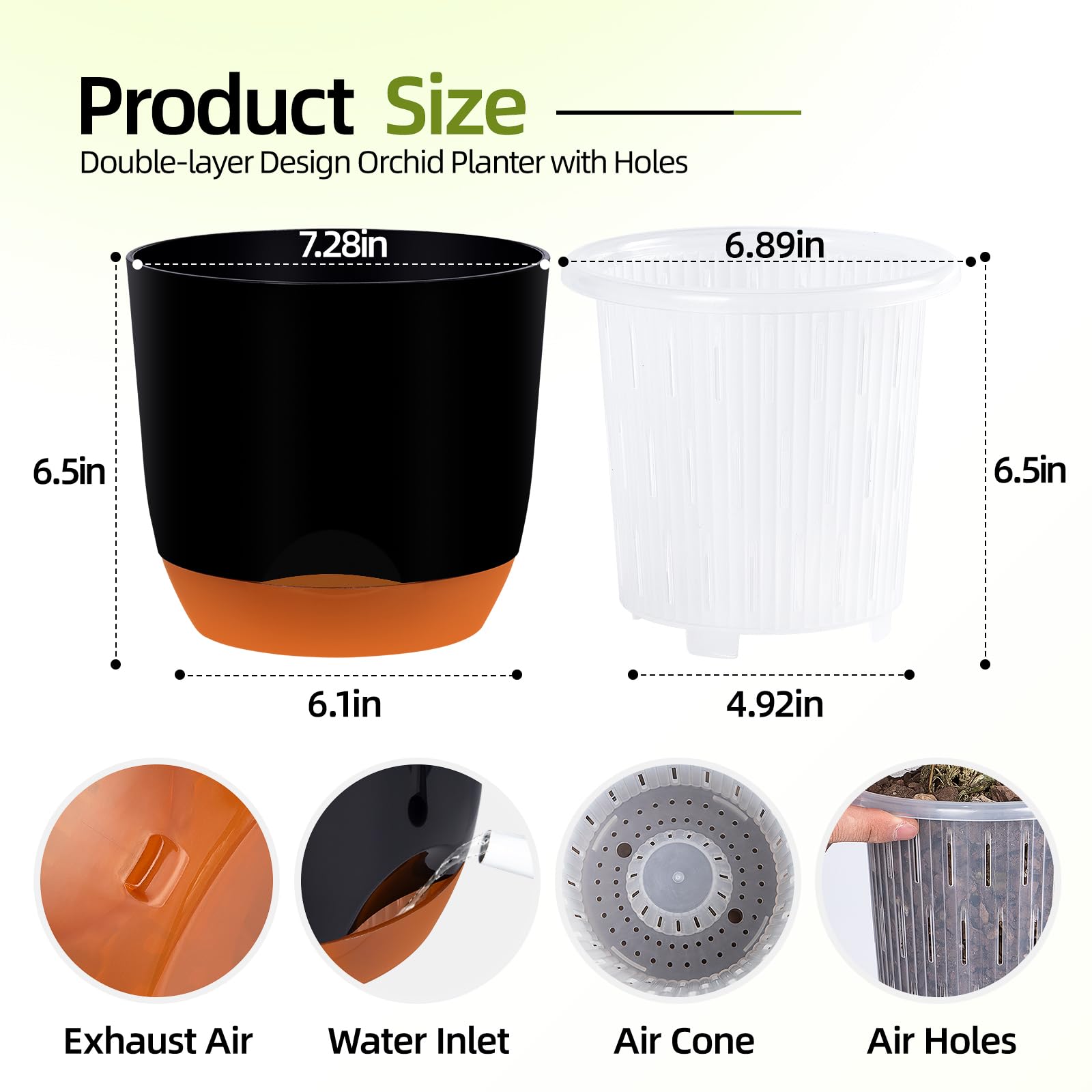 2 Pack Orchid Pots with Drainage Holes - Double Layer Self Watering Planters with Air Circulation for Healthy Orchid Growth - Perfect for Repotting, Indoor Gardening & Home Decor
